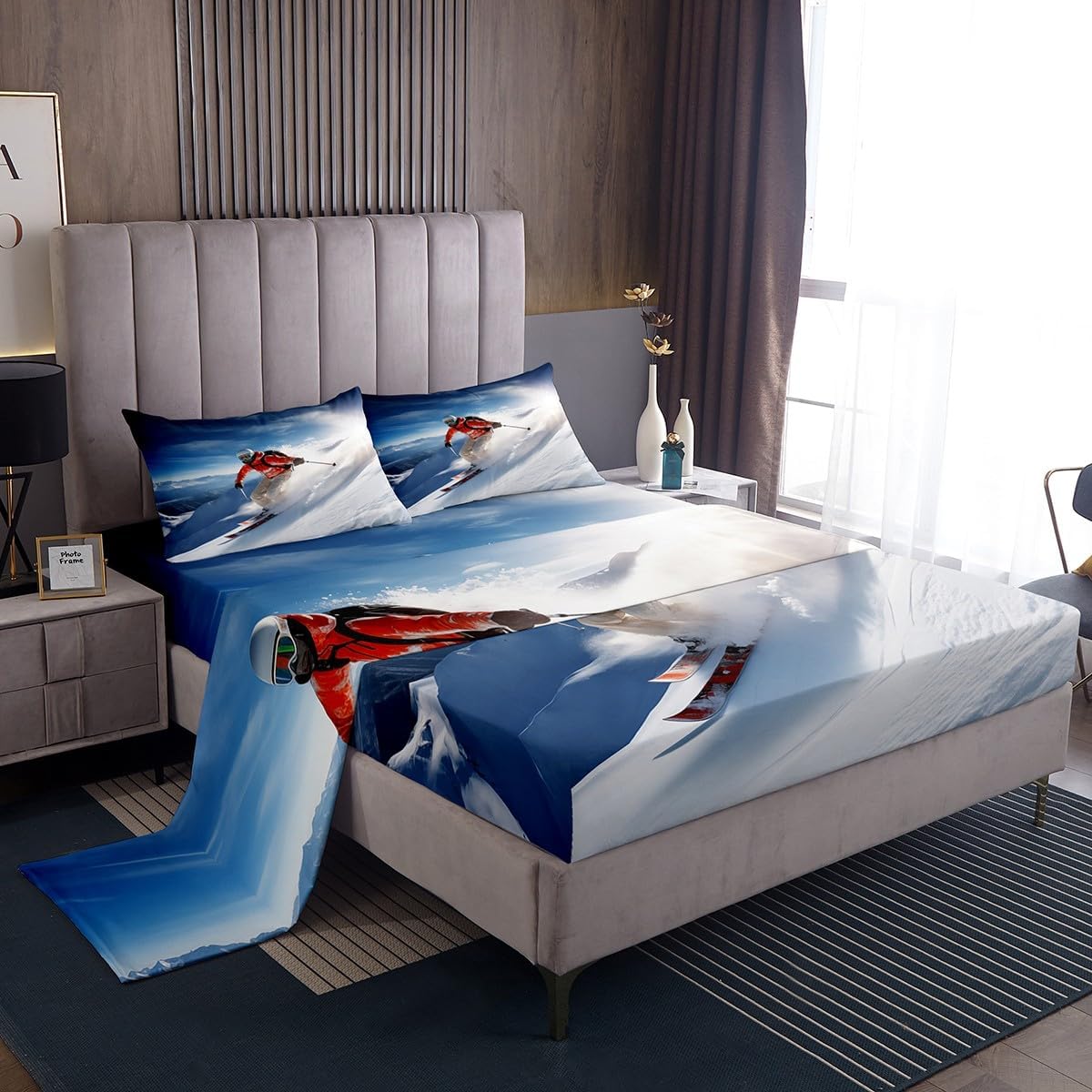 Ski Queen Bed Sheets Set - Cozy Winter Wonderland