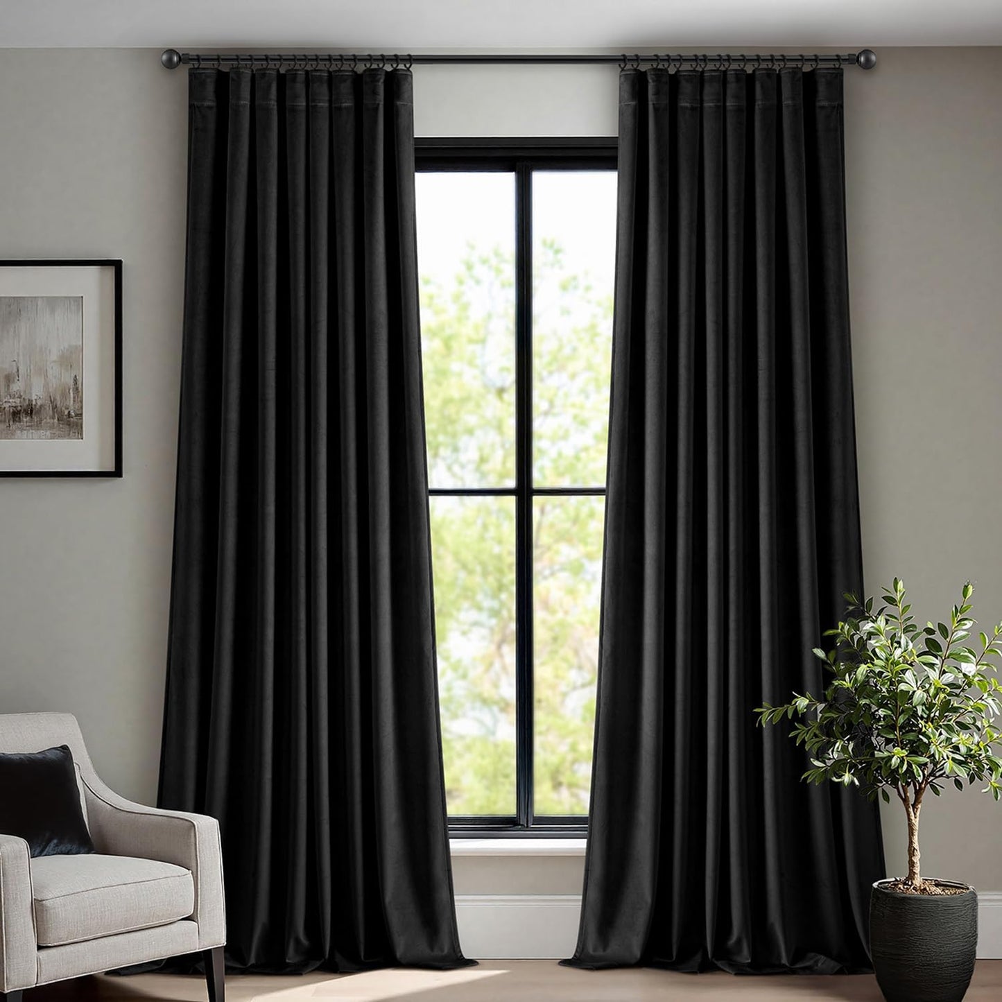 Black Velvet Curtains by ANRODUO - Elegant Room Darkening Drapes
