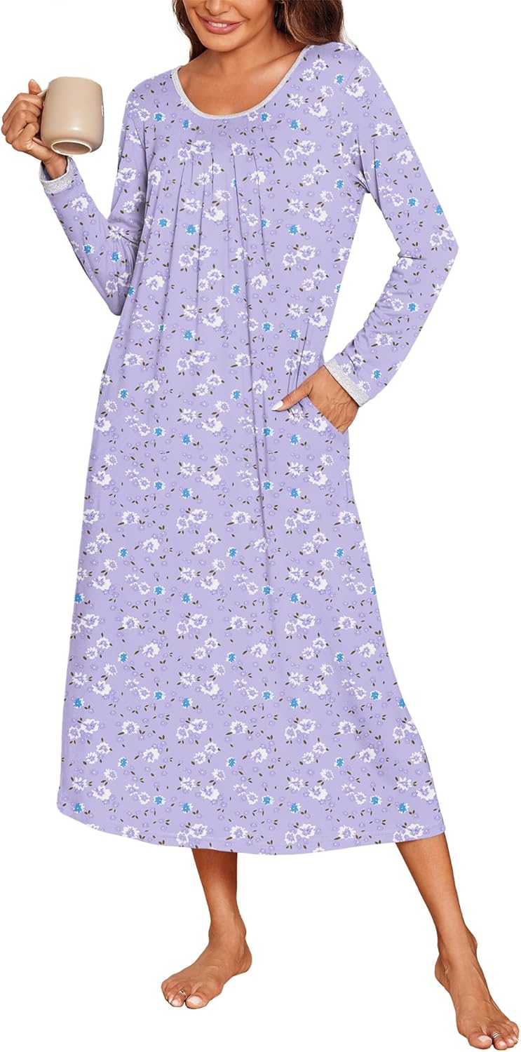 Ekouaer Long Nightgowns for Women with Pockets and Comfort