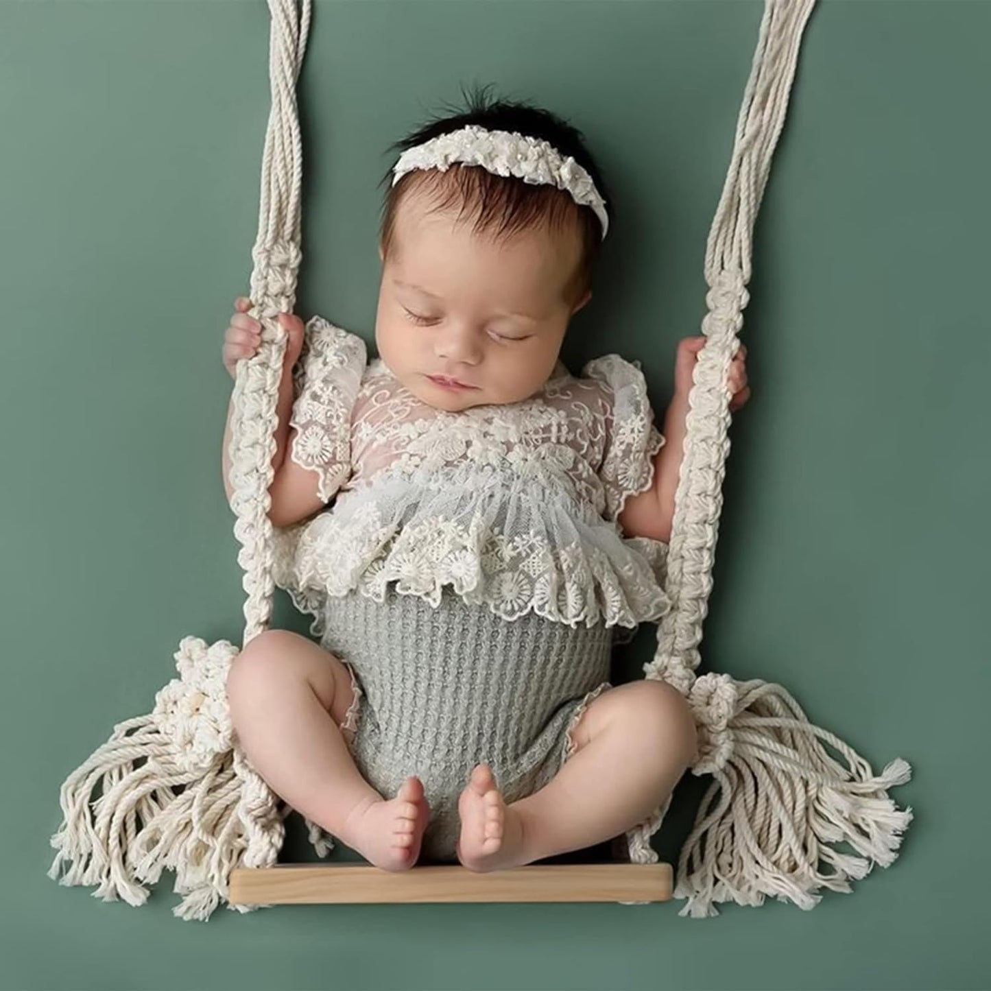 Newborn Photography Props Wooden Swing for Adorable Baby Photos