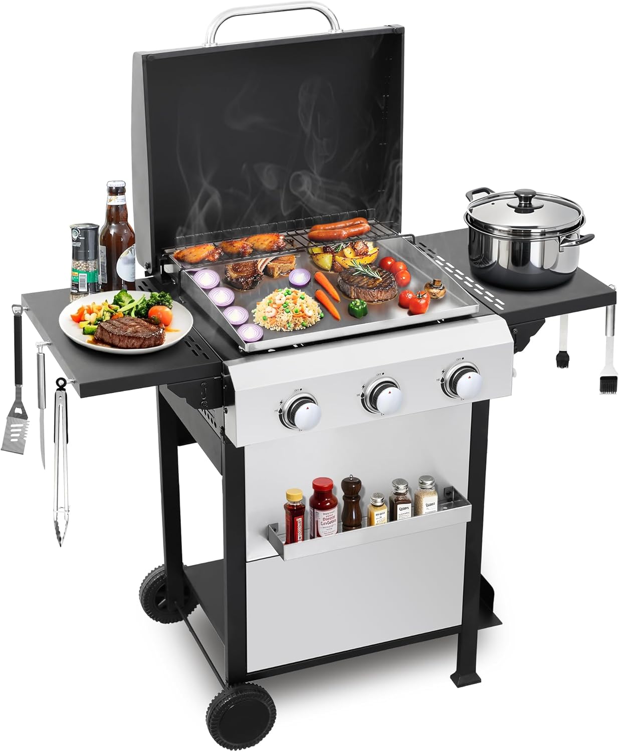 3-Burner Flat Top Propane Gas Grill for Perfect BBQ Cooking