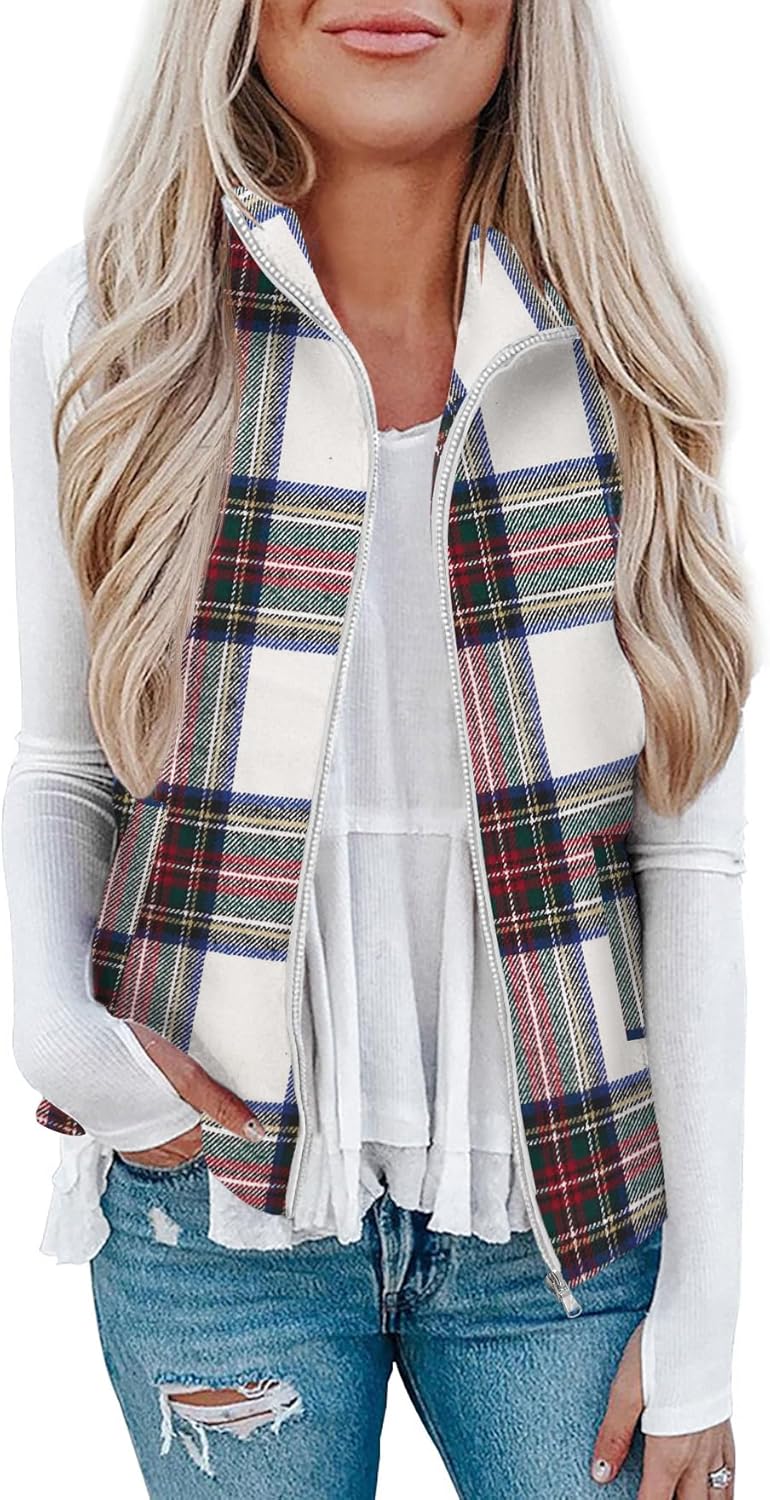 Stylish Women's Plaid Outerwear Vest with Pockets for All Occasions