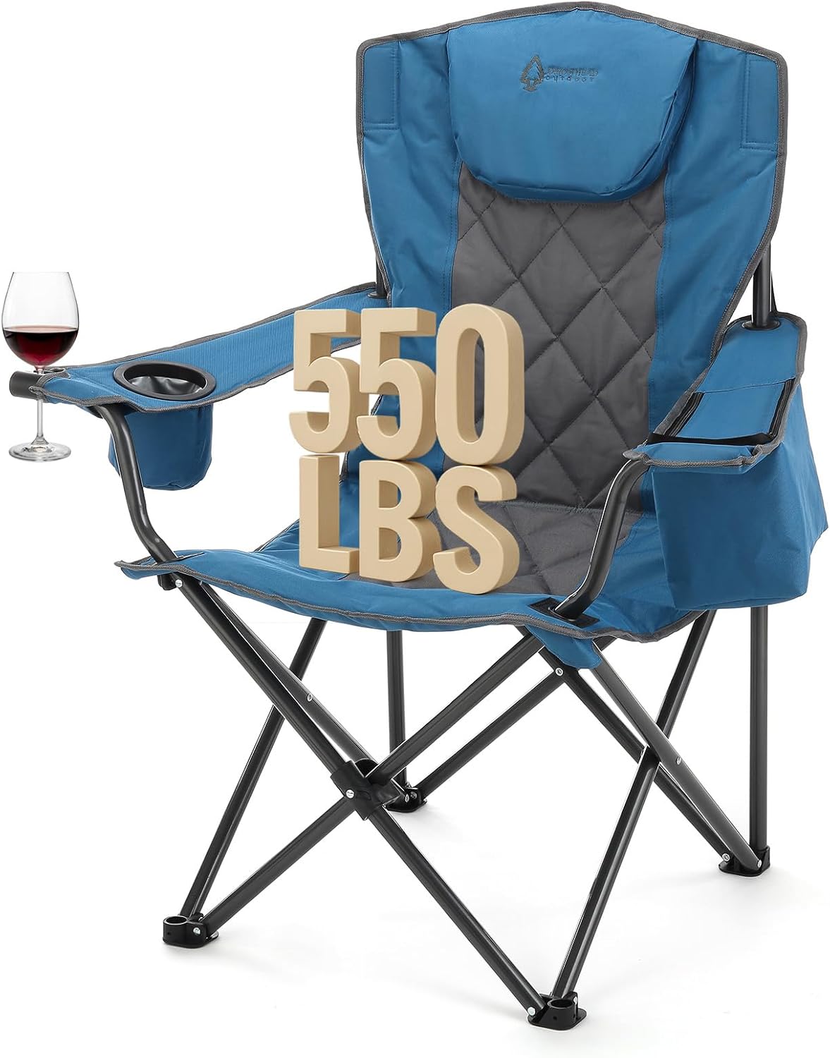 Portable Deluxe Folding Camp Quad Chair with Headrest & Cooler