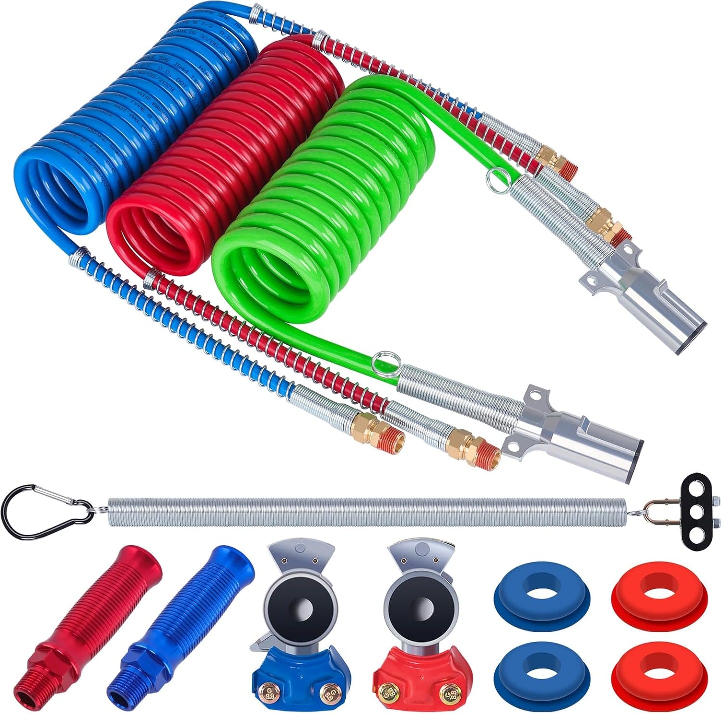 15 Ft Coiled Air Brake Hoses & ABS Electrical Power Wire Kit