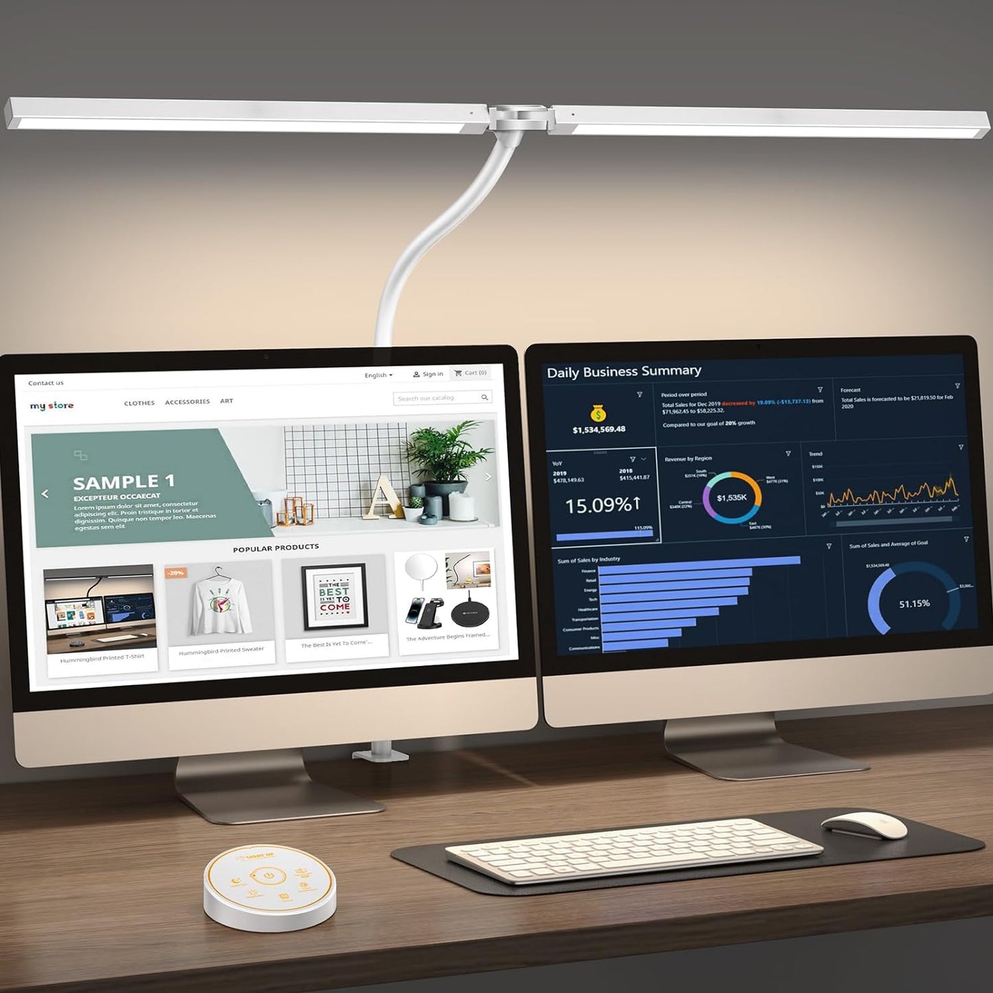 Eye-Caring LED Desk Lamp for Dual Screens: Flexible Lighting