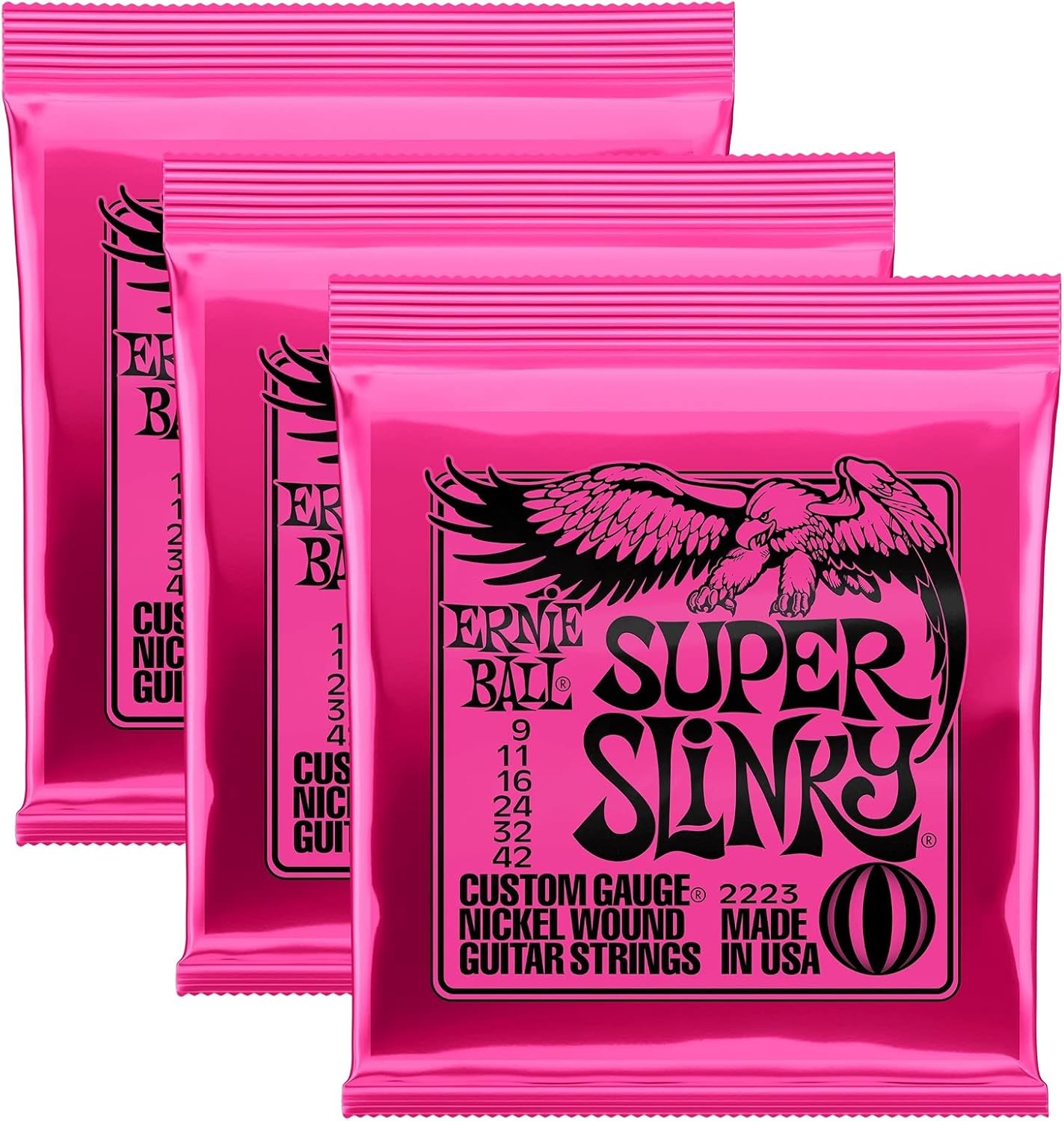 Ernie Ball Super Slinky Pink Electric Guitar Strings - 3 Pack