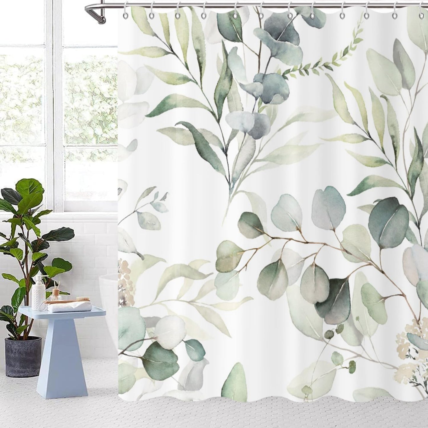Sage Green Eucalyptus Leaf Shower Curtain - Botanical Spring Vibes