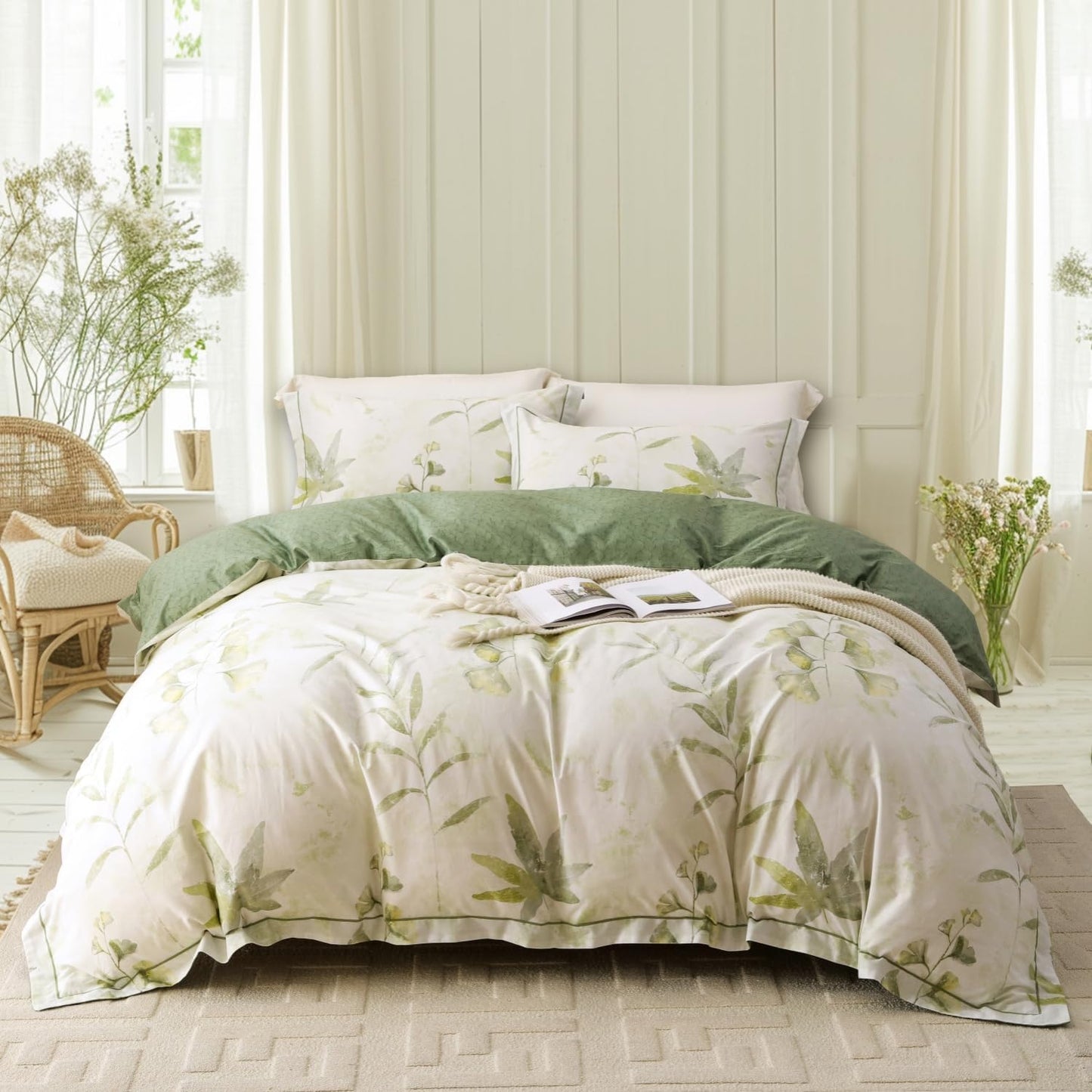 OAITE Duvet Cover Set Queen Size Floral Pattern for Comfort