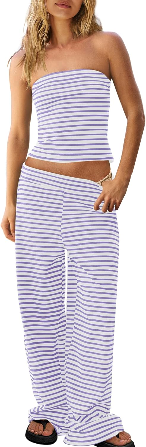Panadila Womens Striped Two Piece Sets for Summer Travel