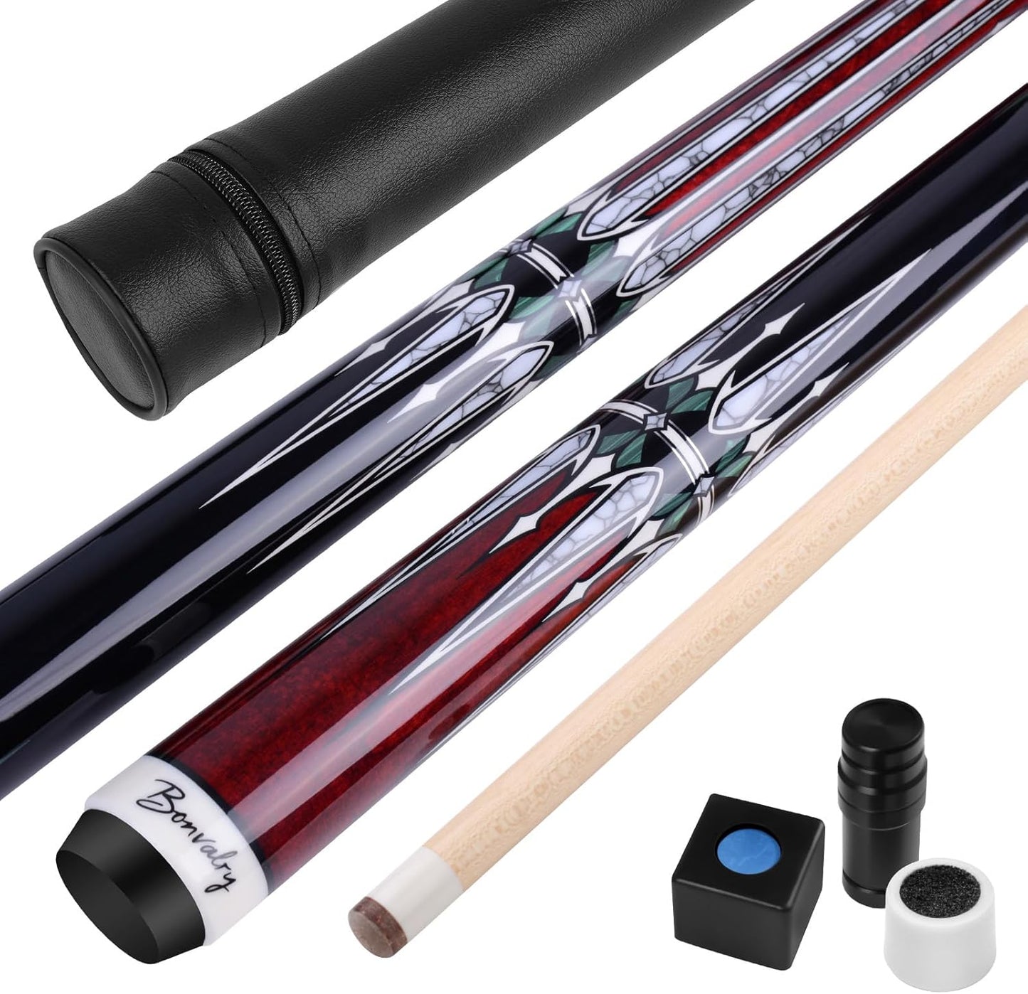 Pool Cue Kit - Stained Maple 58 Inch Stick with Hard Case