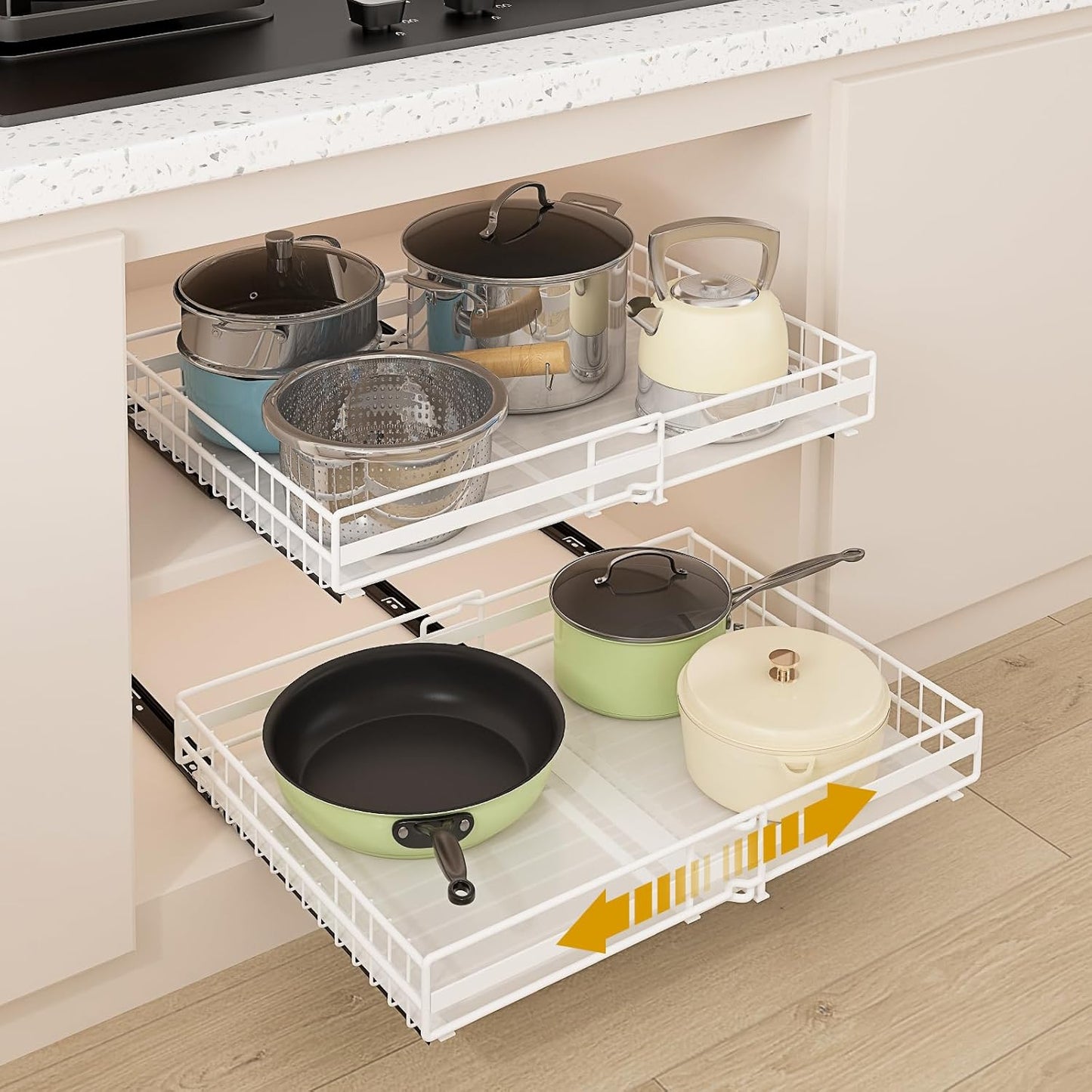 Pull Out Cabinet Organizer for Kitchen - Expandable Slide Out Drawers
