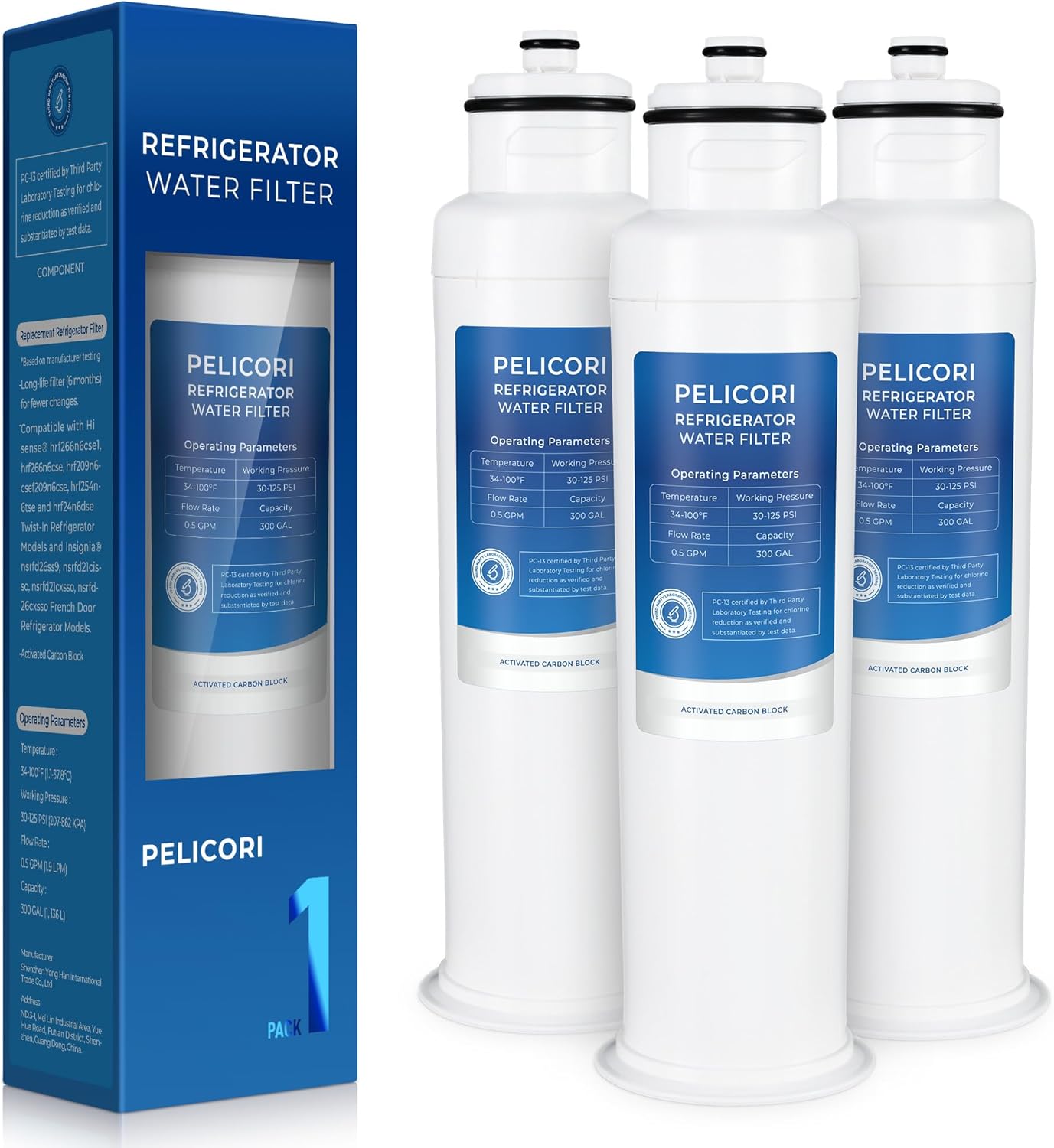 HX2017FR-A Water Filter 3 Pack for Hisense and Insignia Models