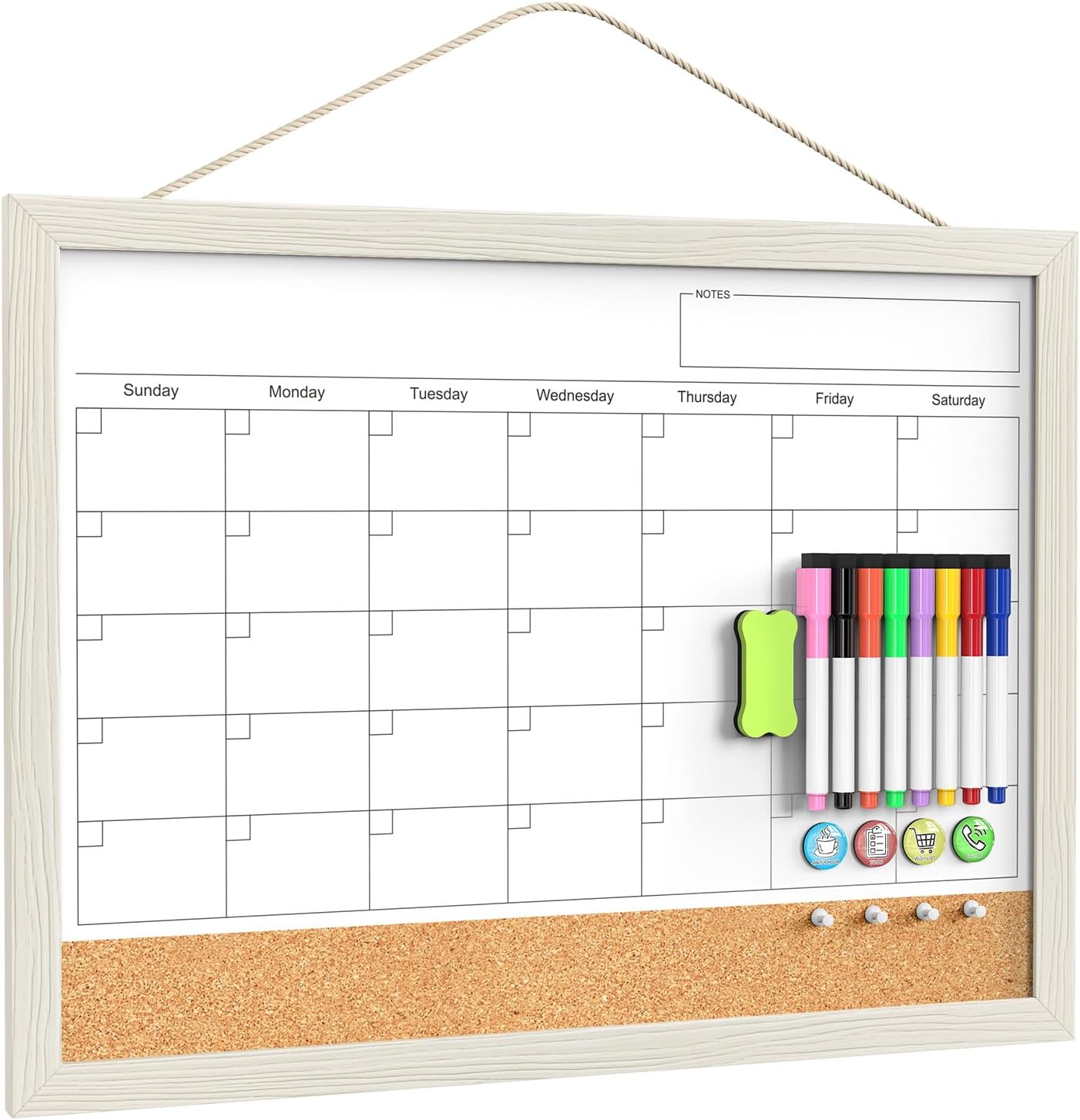 Magnetic Monthly Whiteboard Calendar & Cork Board Combo