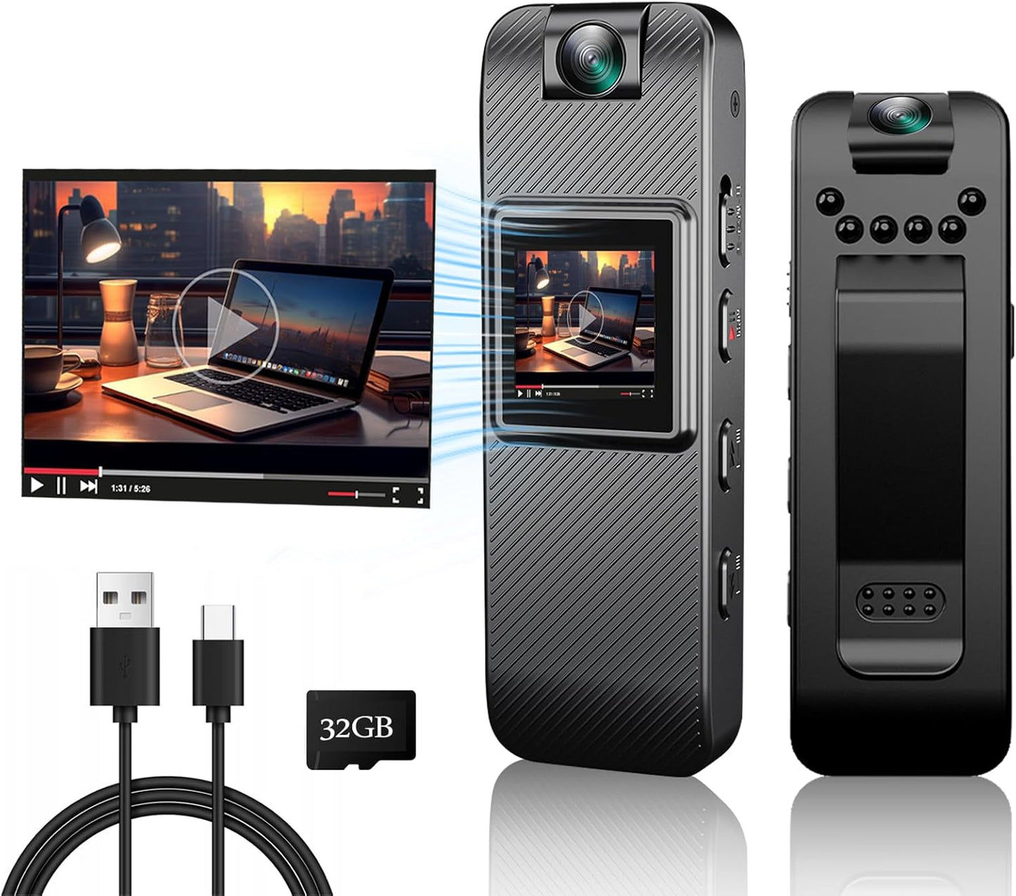 FUXGZ Mini Body Camera: HD 1080P, Night Vision, 32GB SD Card - Law Enforcement/Sports/Safety