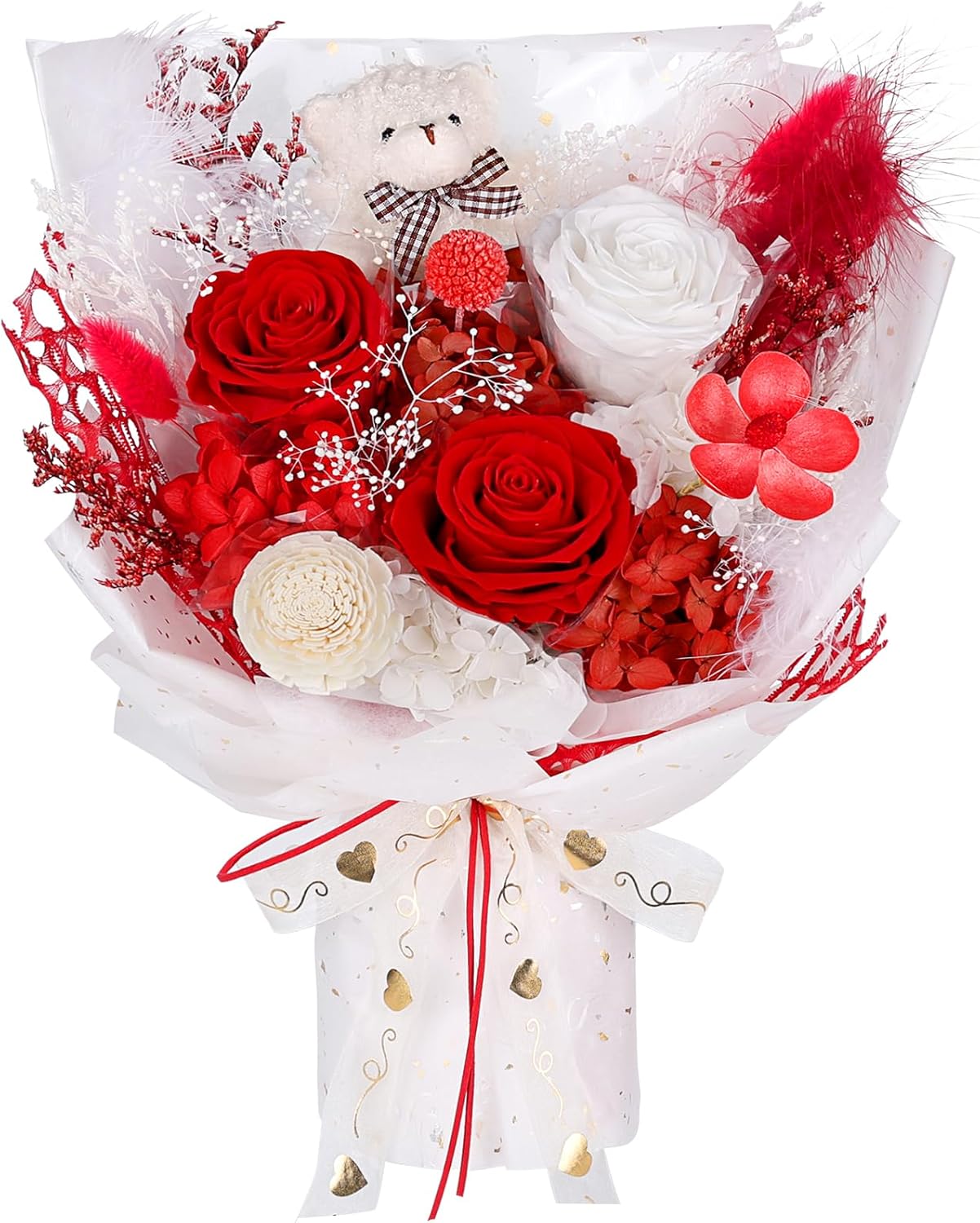 Preserved Flowers Bouquet with Bear for Lasting Beauty Gifts