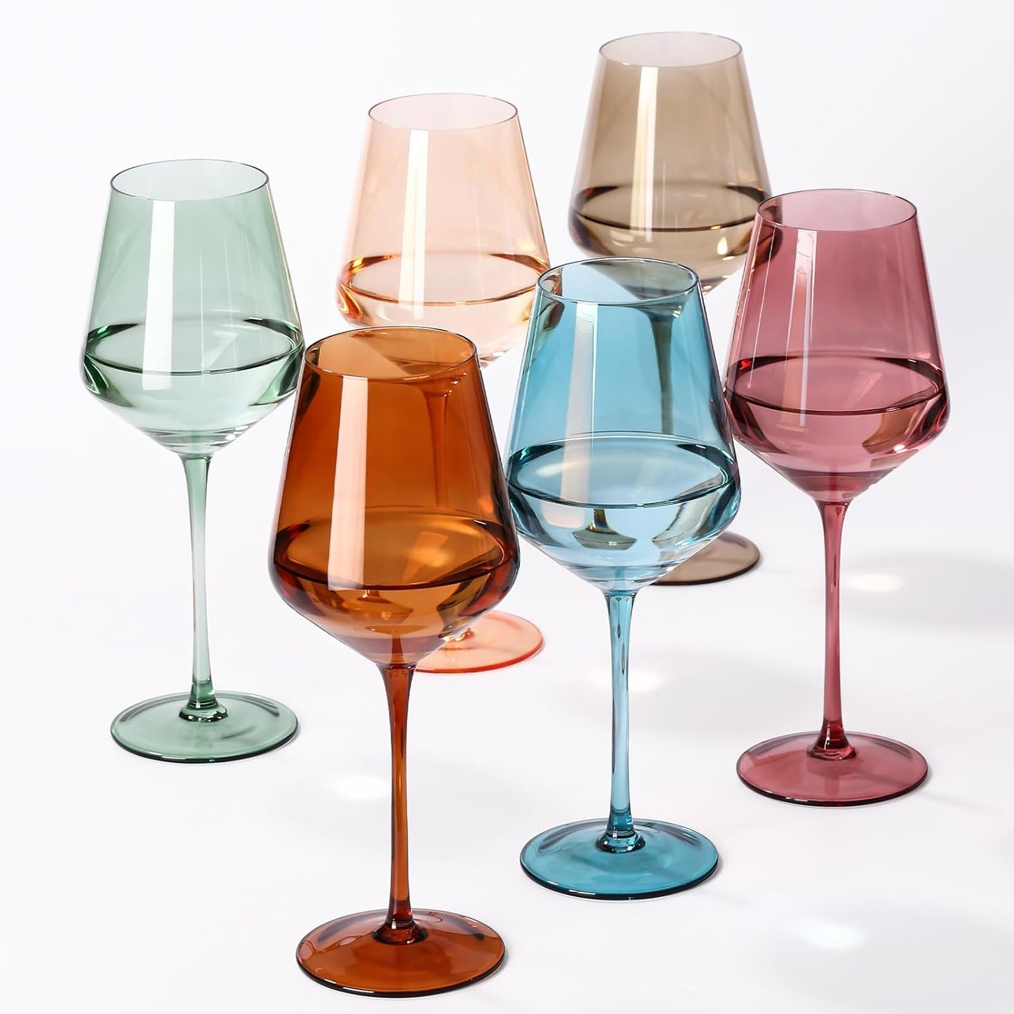 Handblown Colored Wine Glasses Set of 6 for Vibrant Table Decor