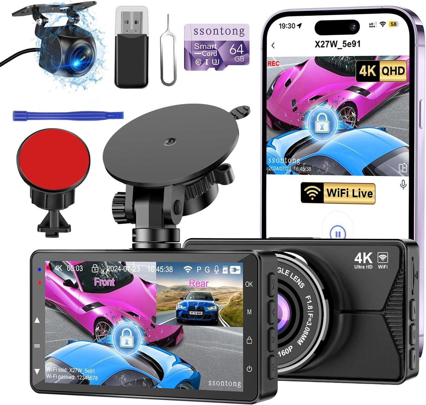 4K Dual Dash Cam: 360 Car Security