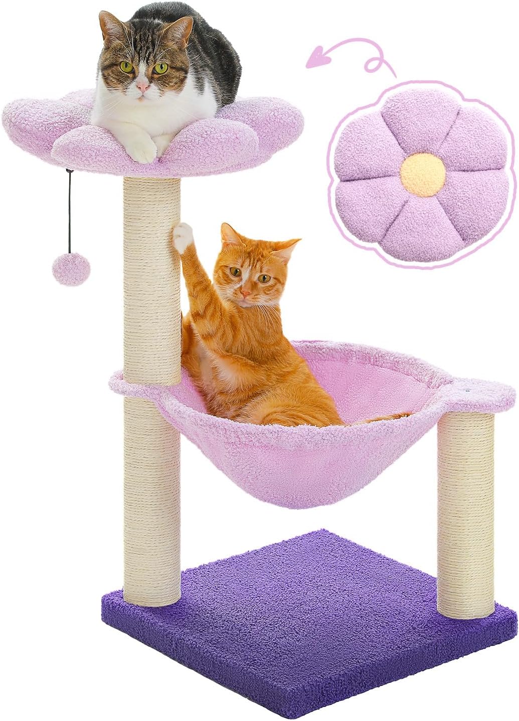 Flower Cat Scratching Post with Cozy Hammock for Indoor Cats