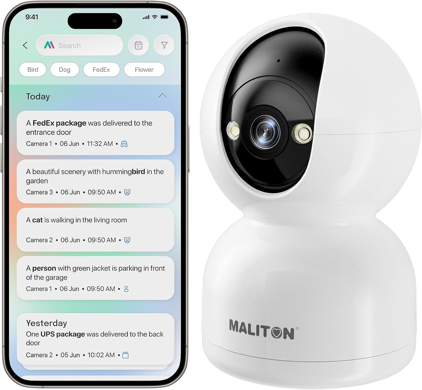 Maliton 2K WiFi Security Cam - Smart Motion Detection