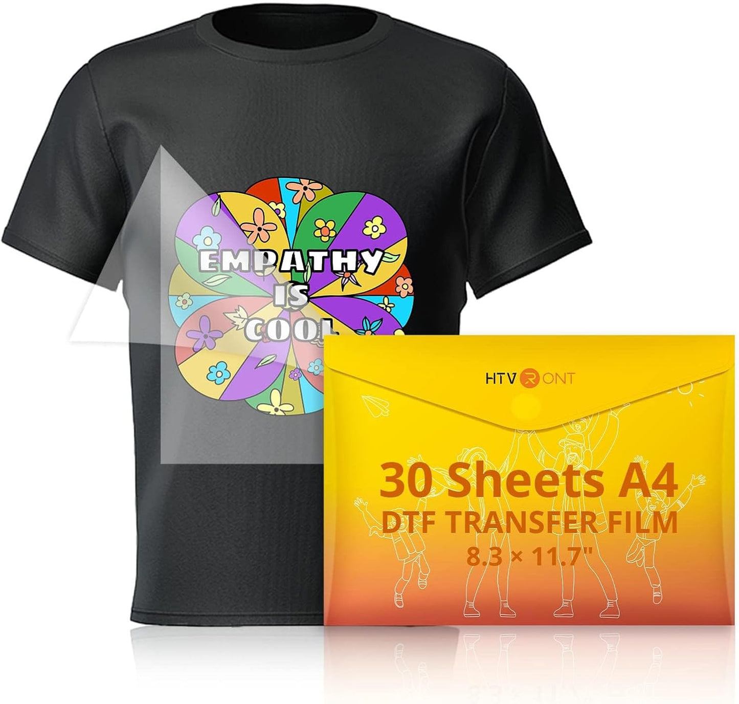 HTVRONT DTF Transfer Film - Vibrant A4 DTF Paper for Inkjet, Easy Cotton T-shirt Printing