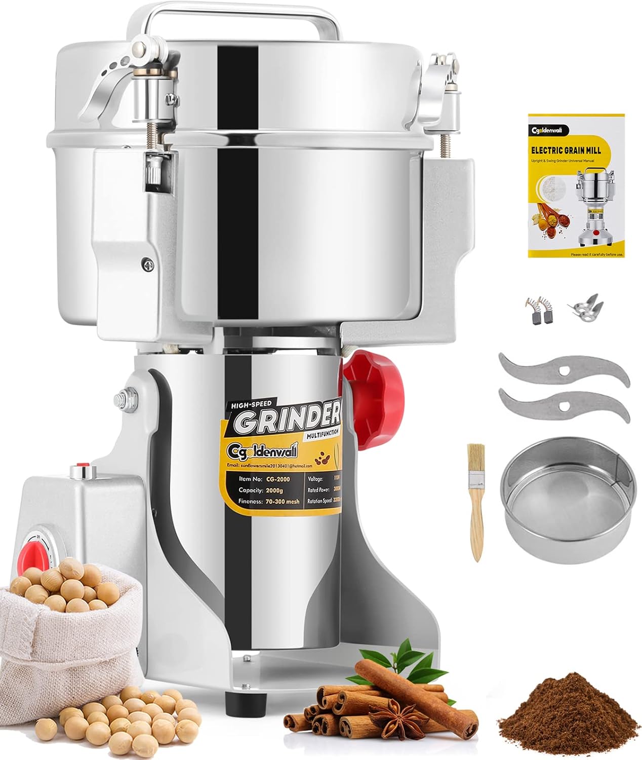 CGOLDENWALL 2500g Electric Grain Grinder Mill for Superfine Flour