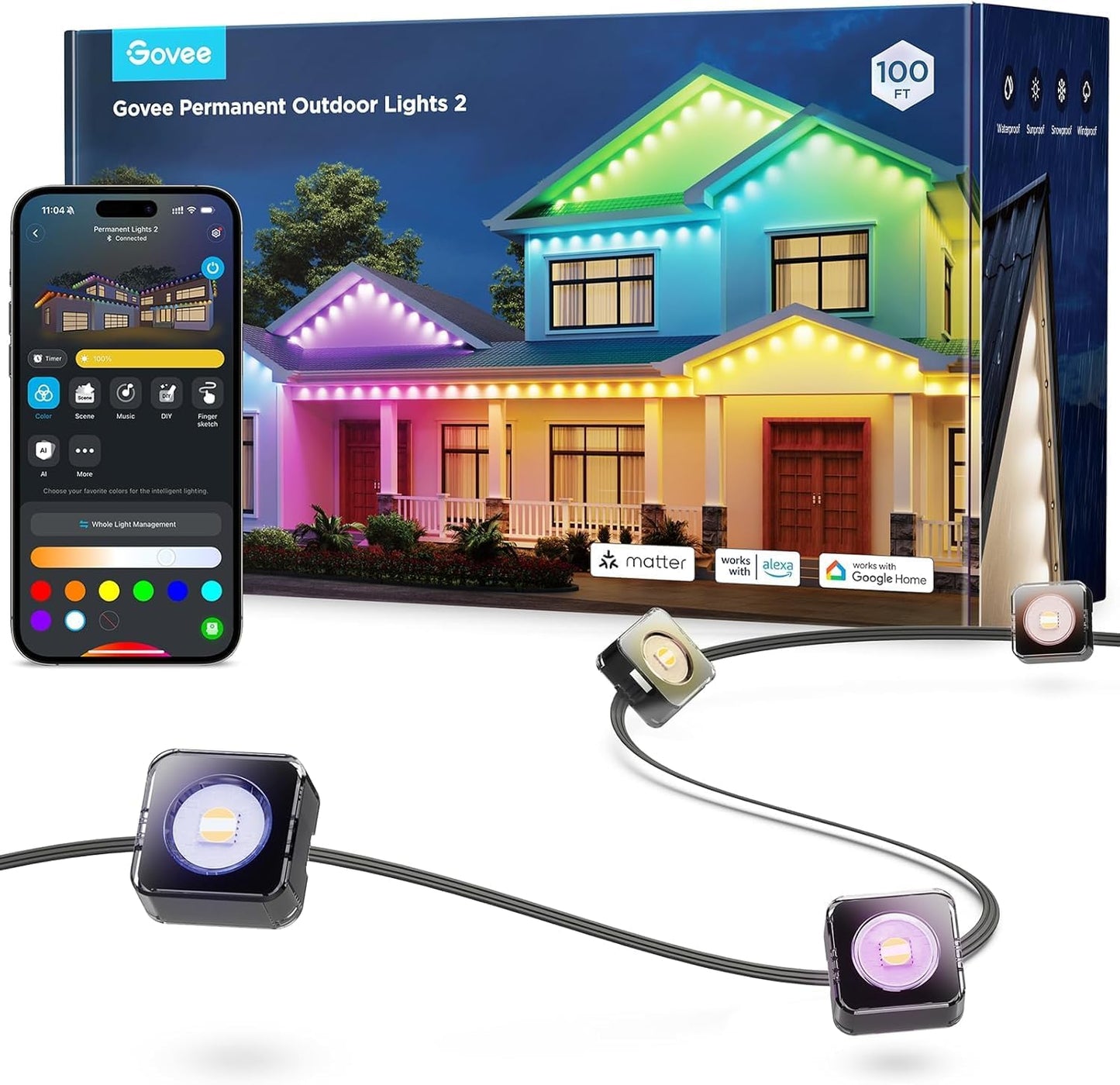 Govee Permanent Outdoor Lights 2: 100ft RGBIC LED Lighting