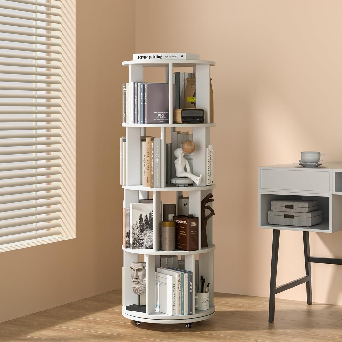 4 Tier Rotating Bookshelf Tower for Kids Room and Living Room