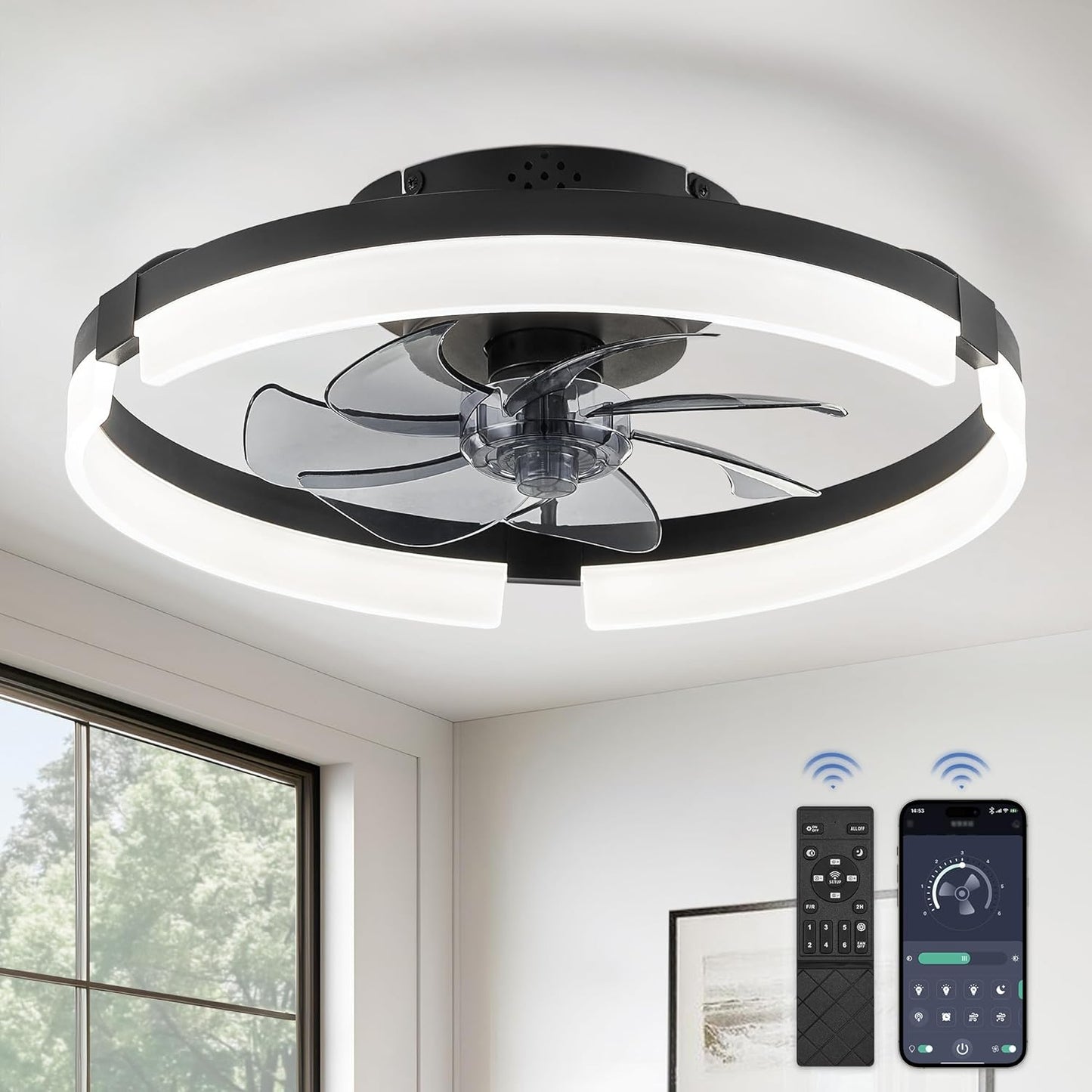LEDIARY Low Profile Ceiling Fan with Lights and Remote Control