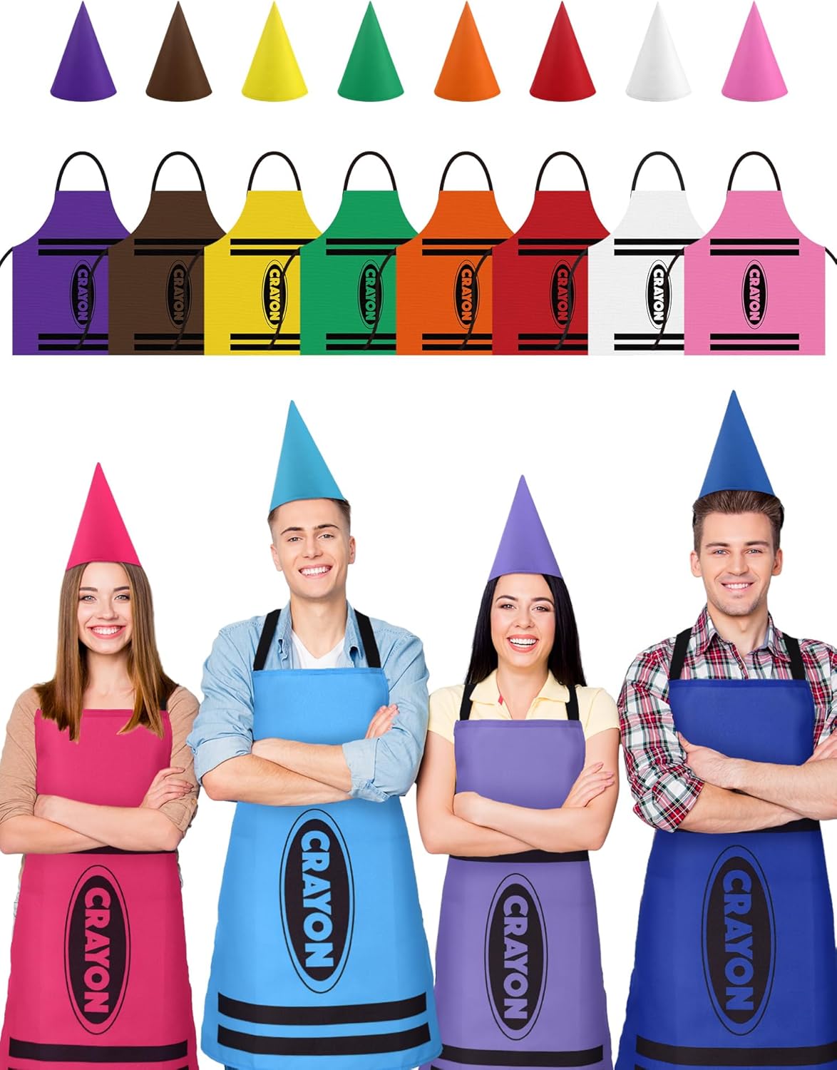 Mepase 8 Set Color Crayon Apron and Gnome Cone Hats Costume