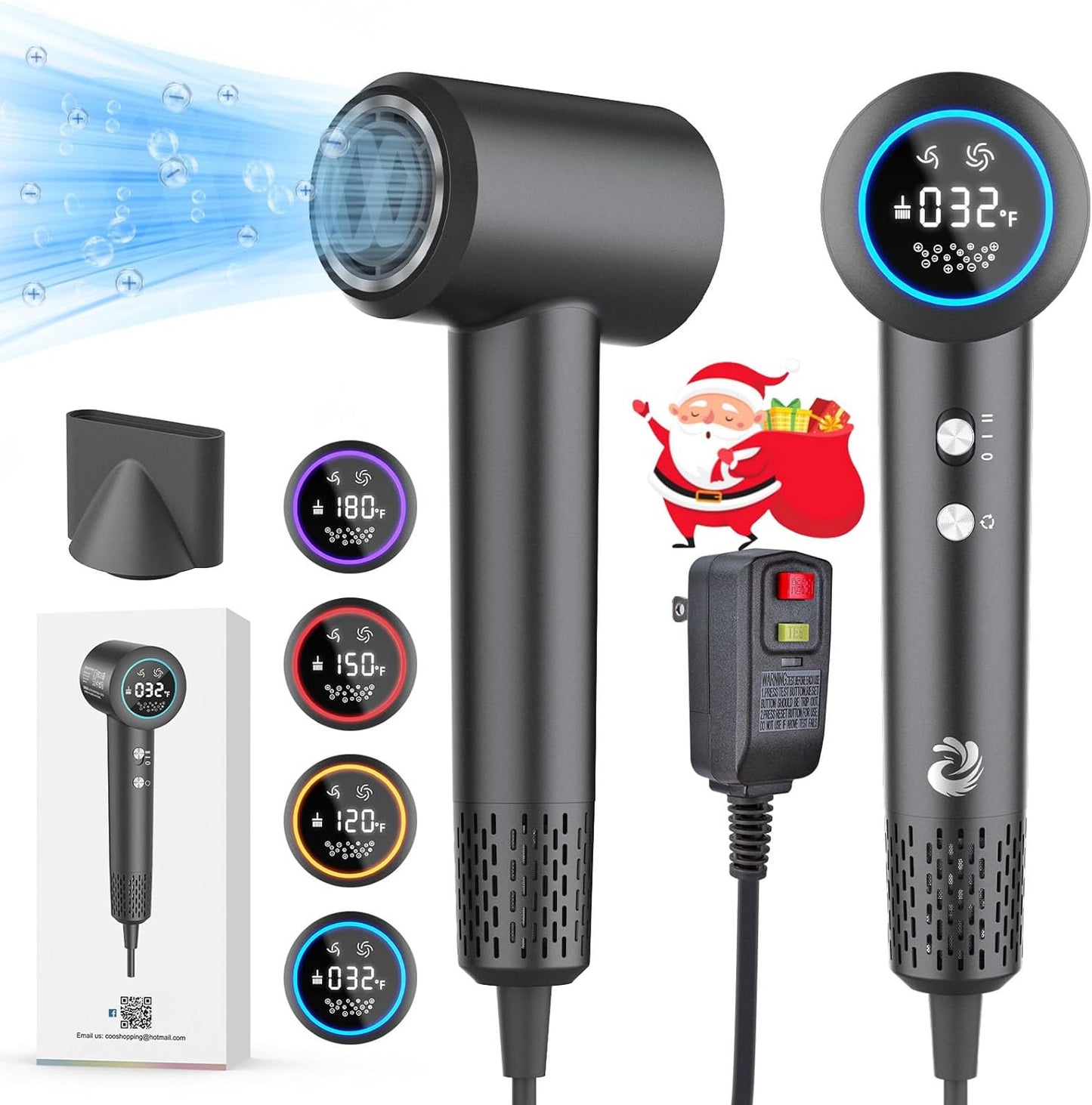 KARFUN Plasma Hair Dryer: 1500W Fast Drying, Positive+Negative Ionic, LED Display