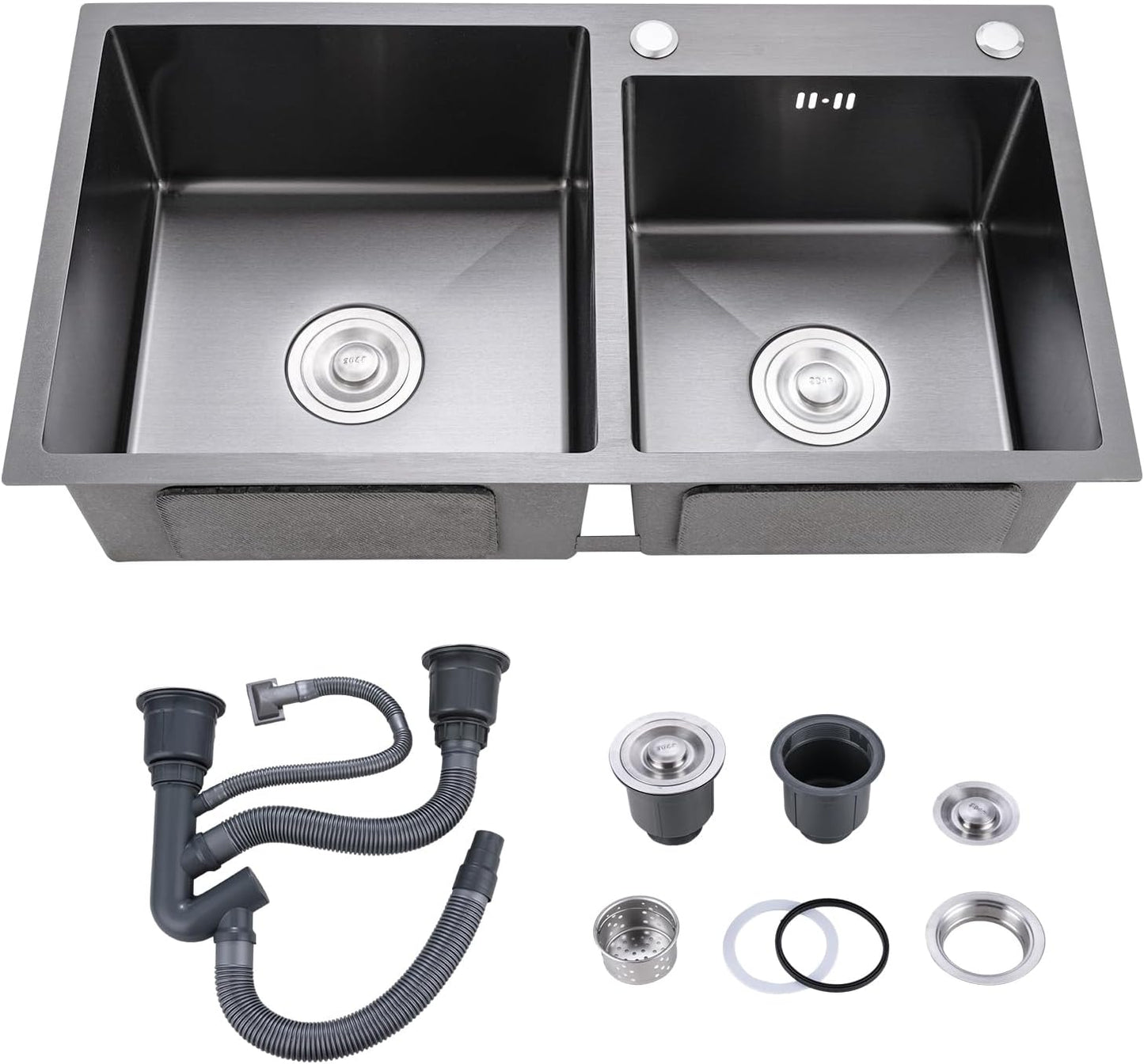 Black Double Bowl Kitchen Sink - Durable Nano-Coated Design