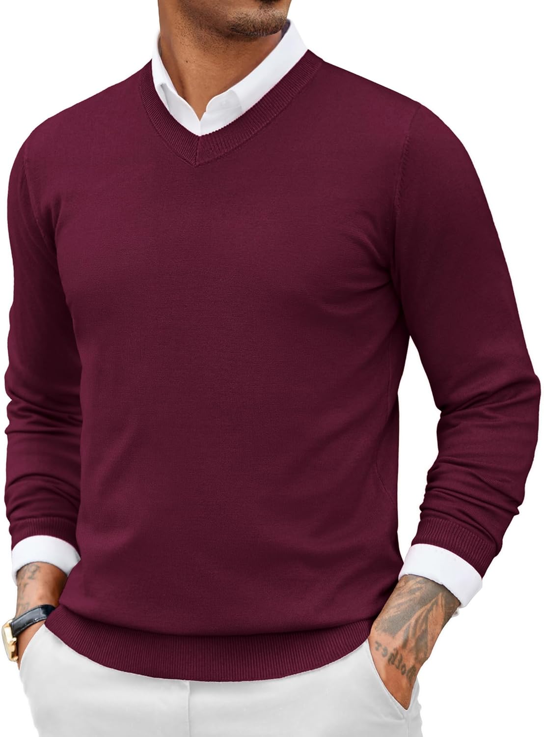 COOFANDY Men Casual V Neck Sweater for Stylish Comfort