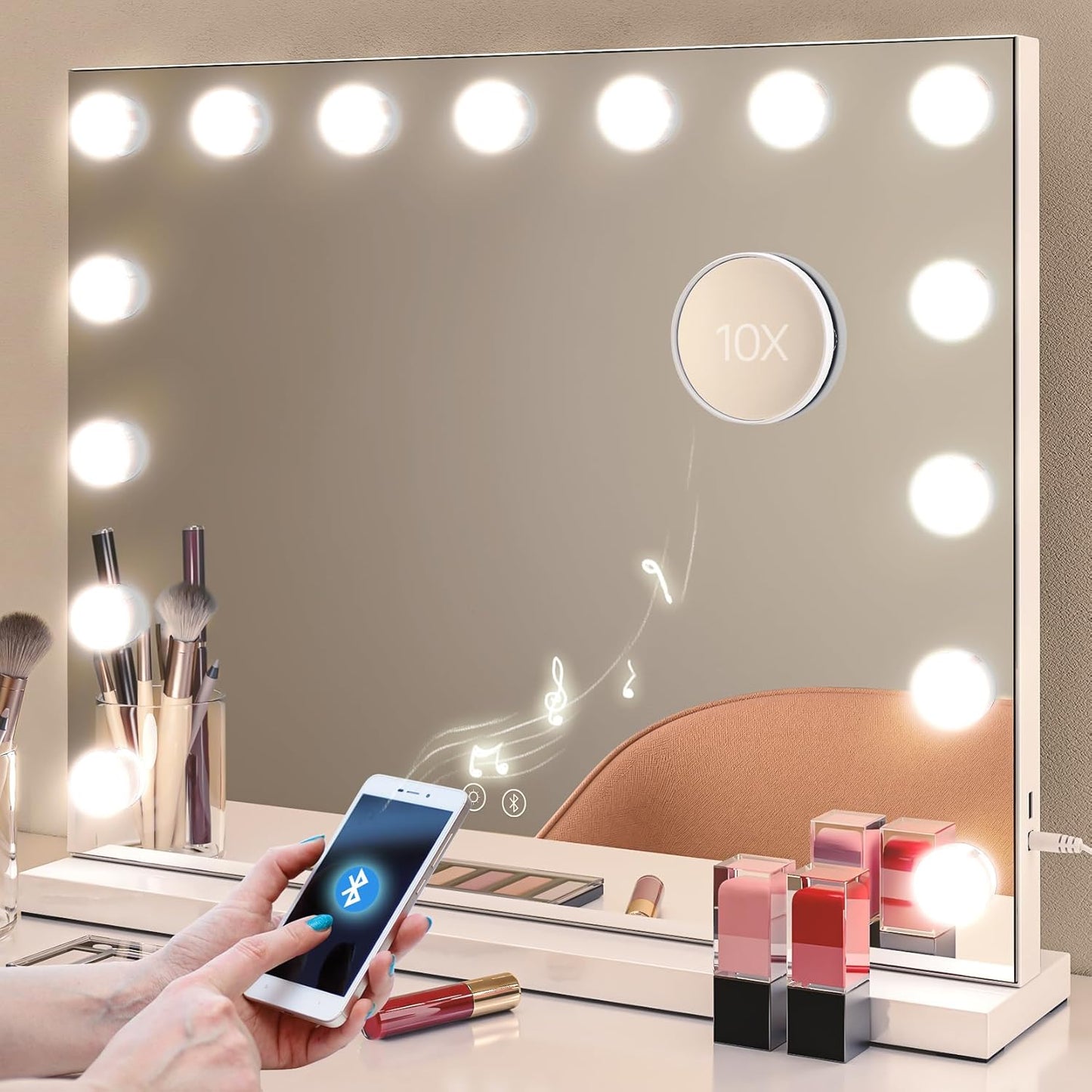 Hollywood Lighted Makeup Mirror with Bluetooth Speaker and USB