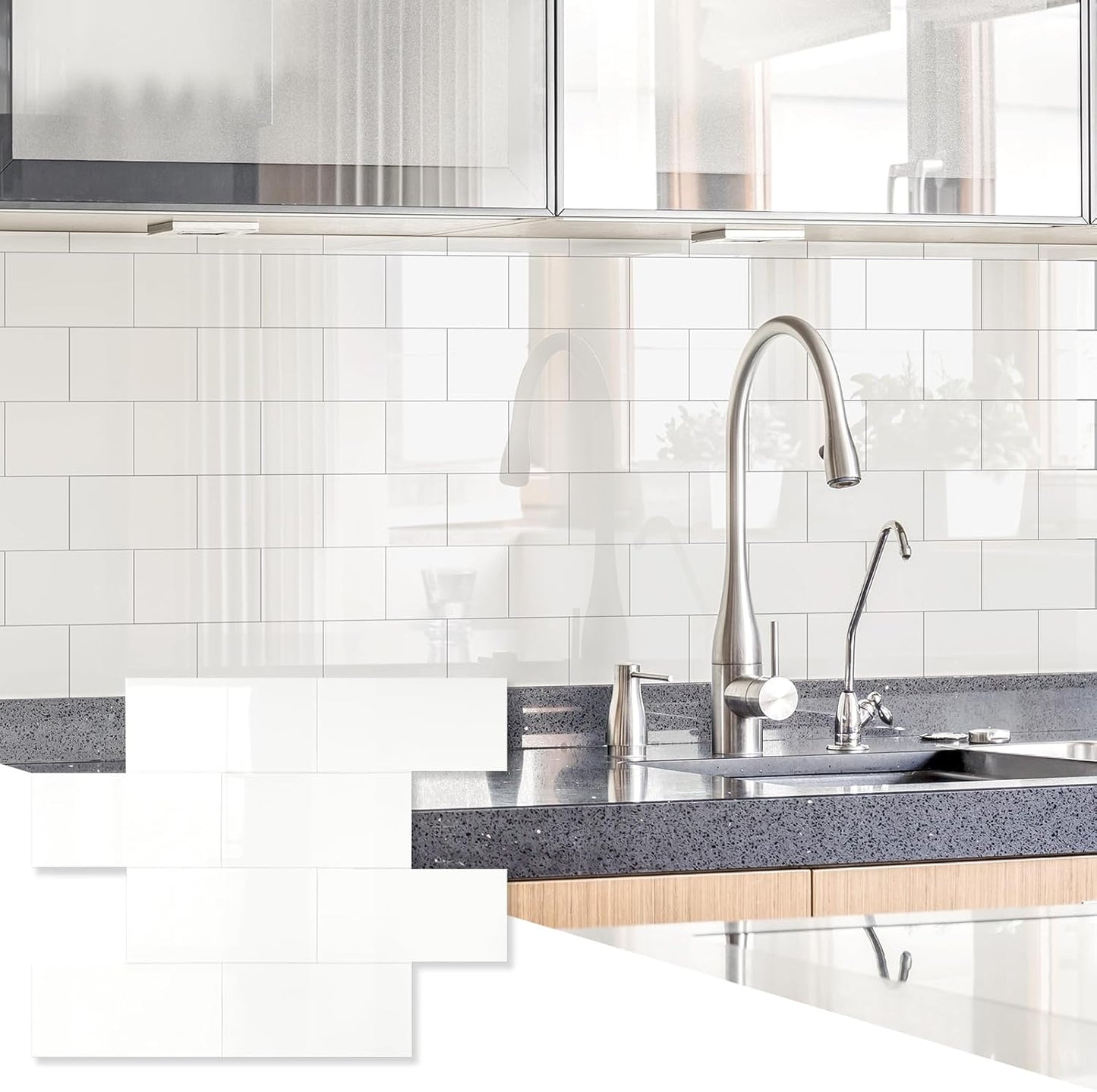 10 Sheets Ivory White PVC Subway Tile Peel and Stick Backsplash