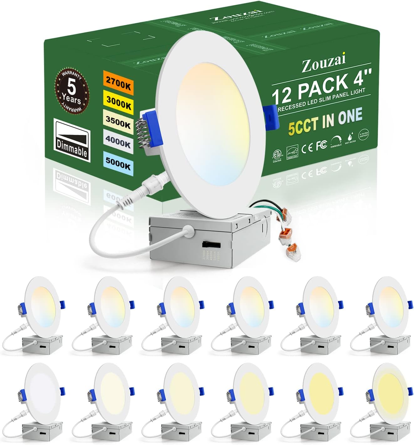 Ultra-Thin 4 Inch LED Recessed Ceiling Light - 12 Pack