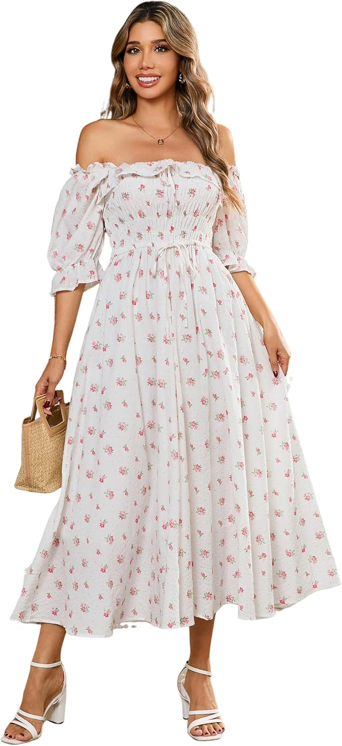 R.Vivimos Women Summer Half Sleeve Cotton Ruffled Dresses