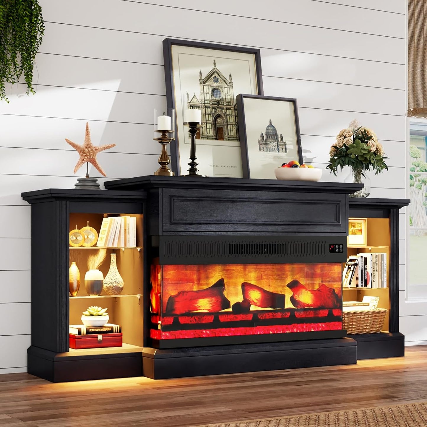 Farmhouse Electric Fireplace TV Stand - Elegant Space-Saving Solution