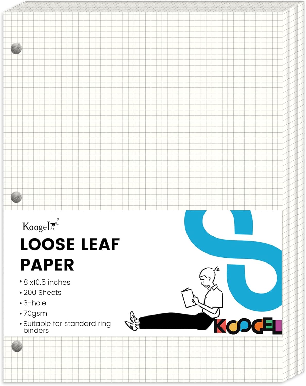 Koogel 200 Sheets Graph Paper, 3-Hole Punched, Ideal for Office & School