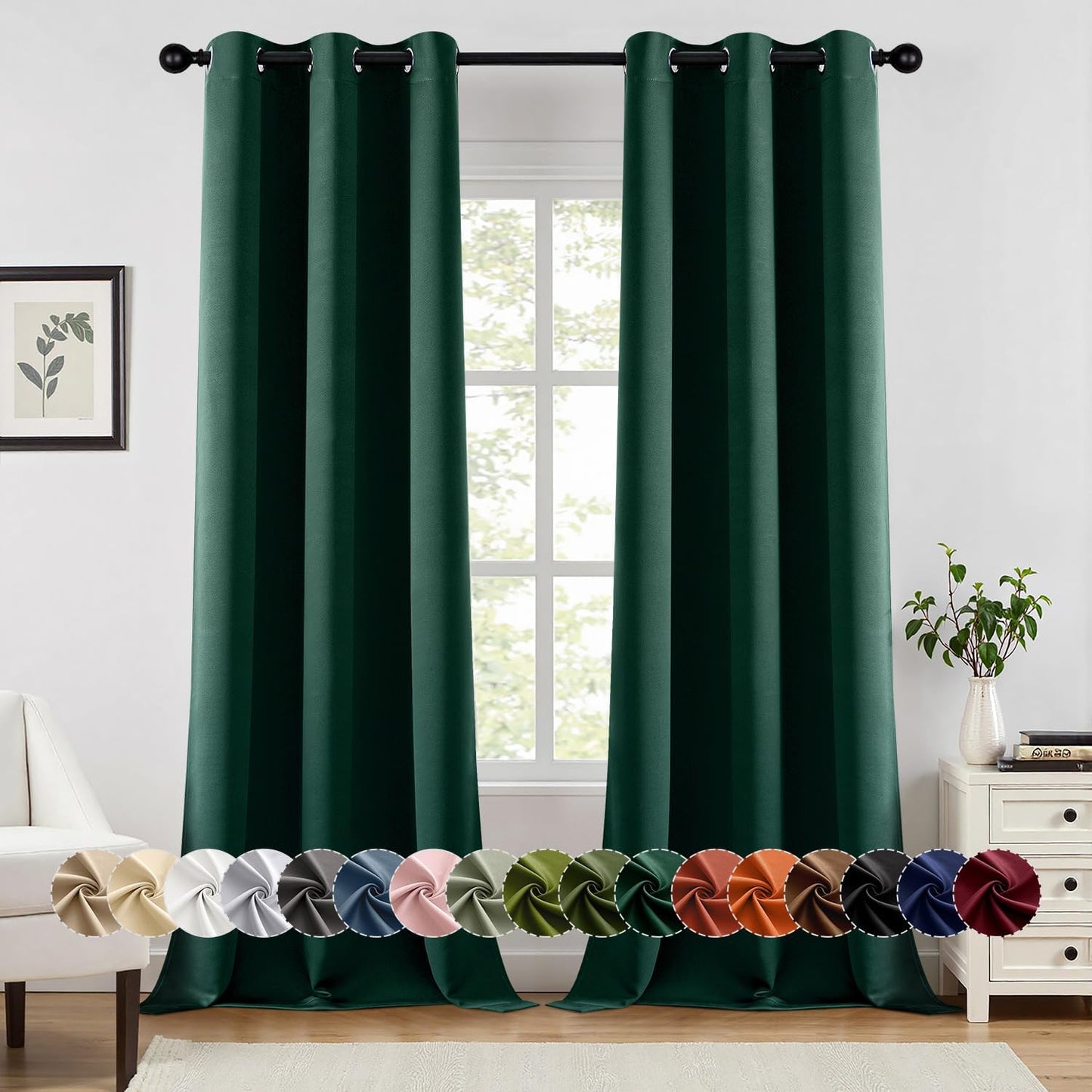 MIULEE Hunter Green Blackout Curtains for Bedroom and Living Room
