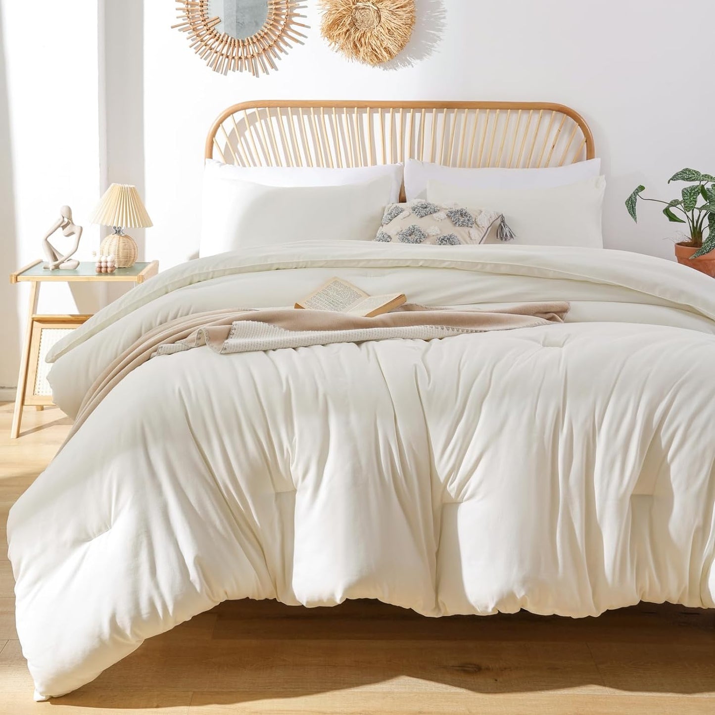 ROSGONIA California King Comforter Set Ivory for Cozy Sleep
