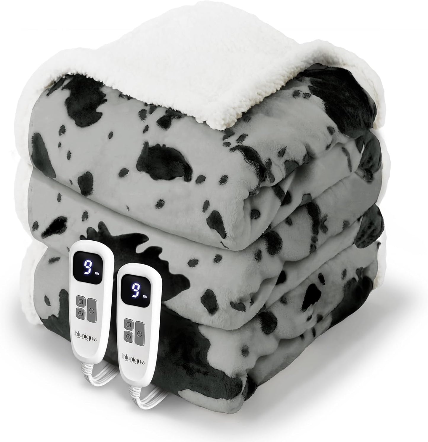 Cow Print Heated Electric Blanket King Size with Dual Control