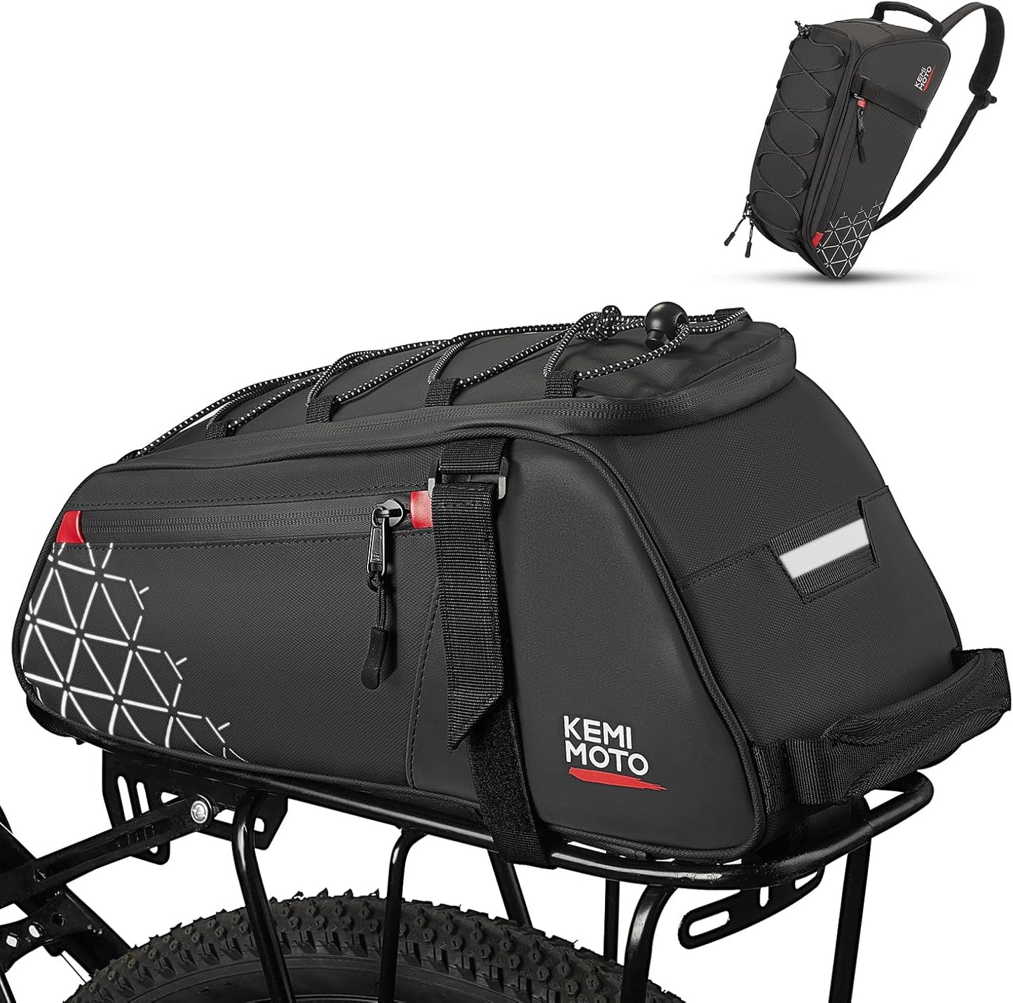 KEMIMOTO Rear Bike Rack Bag - Versatile 8L Water Resistant Pannier