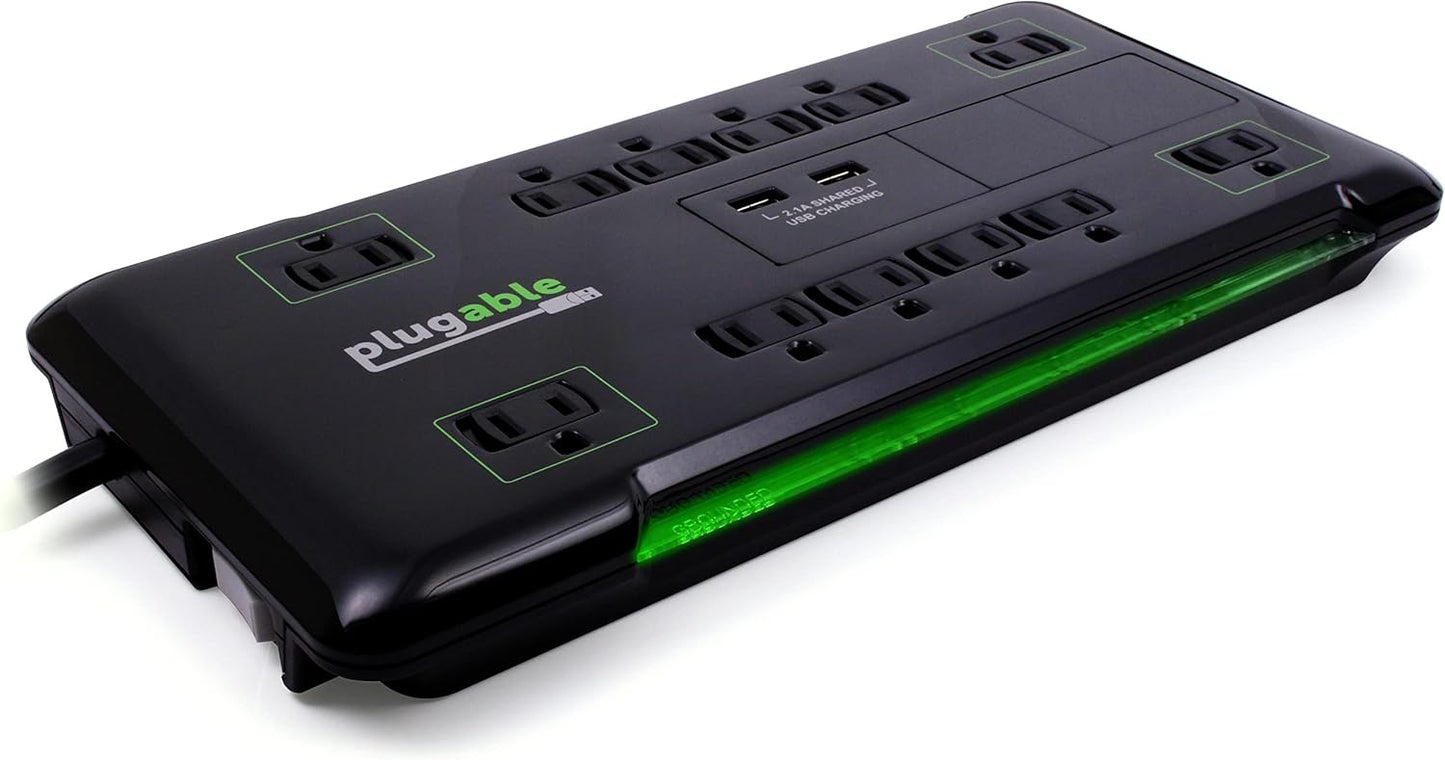 Plugable Surge Protector Power Strip with USB and 12 AC Outlets