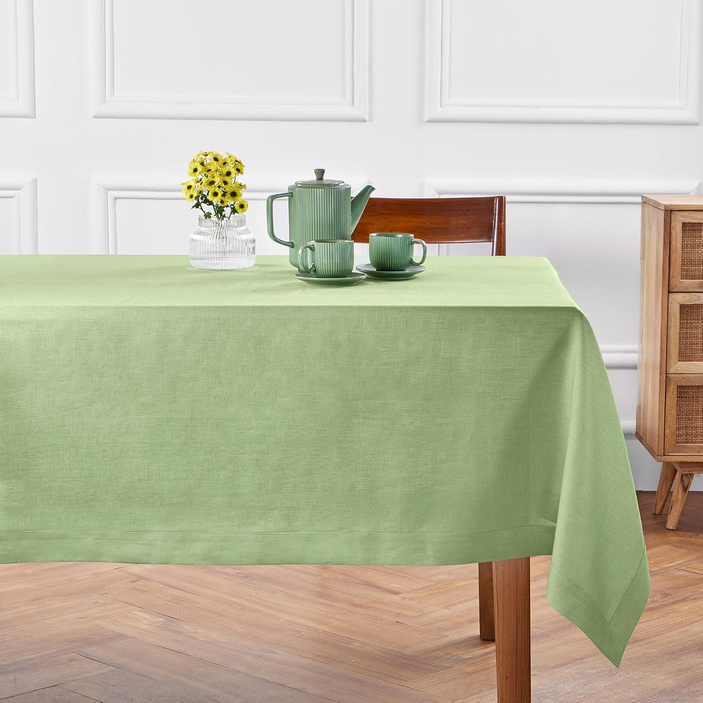 Linen Tablecloth 52 x 52 Inch - Pure Linen Laurel Green Fete