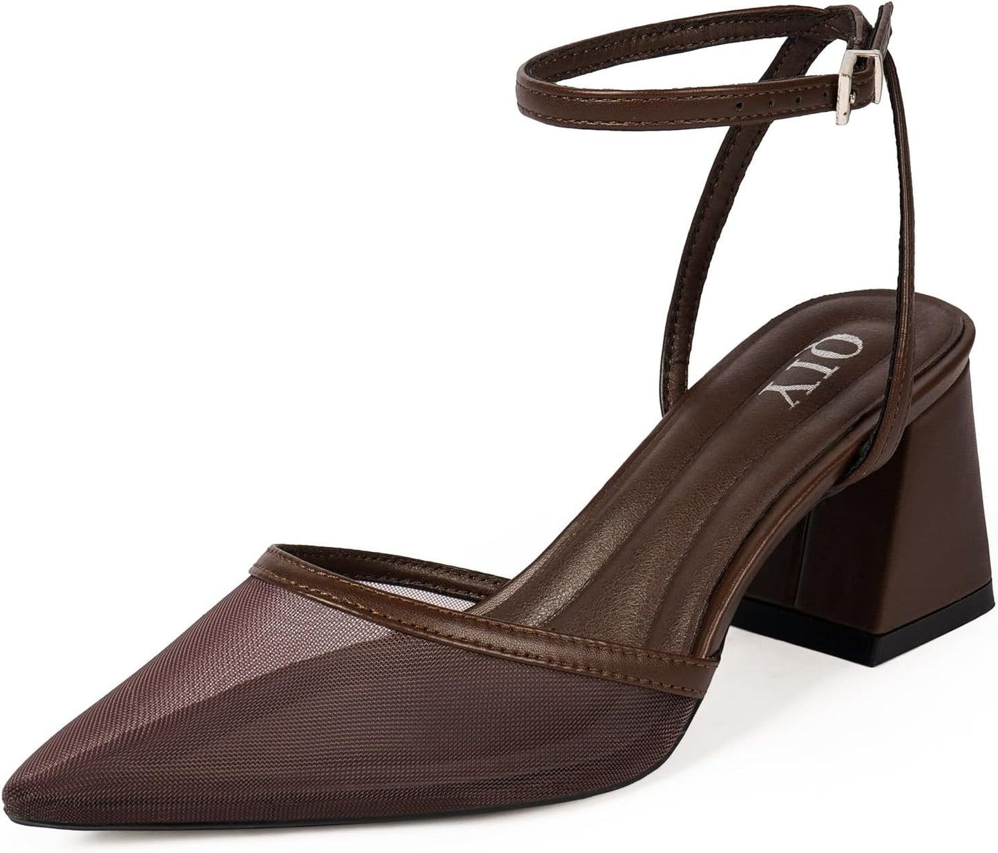 Closed Toe Heels for Women with Ankle Strap and Chunky Low Heels