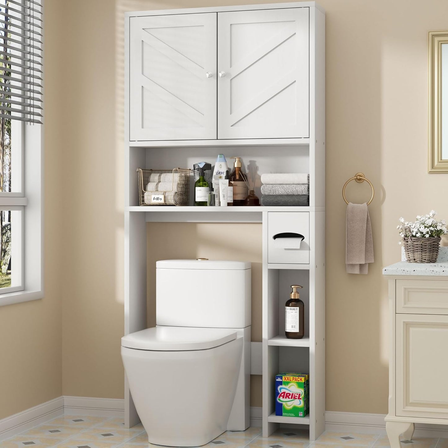 Over The Toilet Storage Cabinet with Barn Doors for Bathrooms