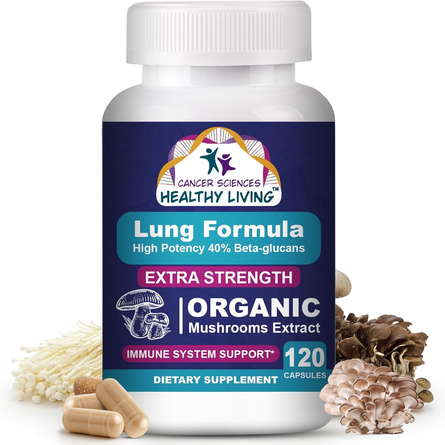 CANCER SCIENCES Lung Health Supplement with Organic Mushroom Extract
