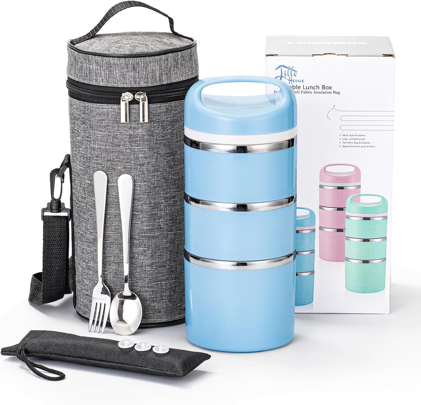 Lille Home Stackable Stainless Steel Thermal Lunch Box for Meals