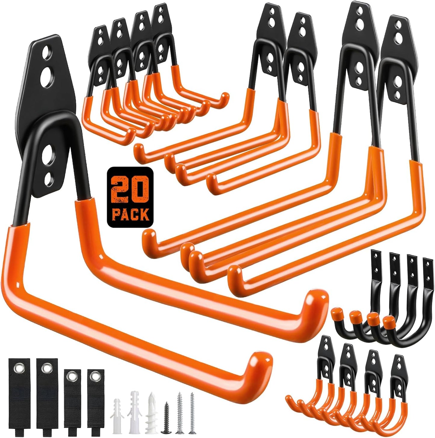 Garage Hooks 20-Pack Steel Accessories for Heavy Duty Storage