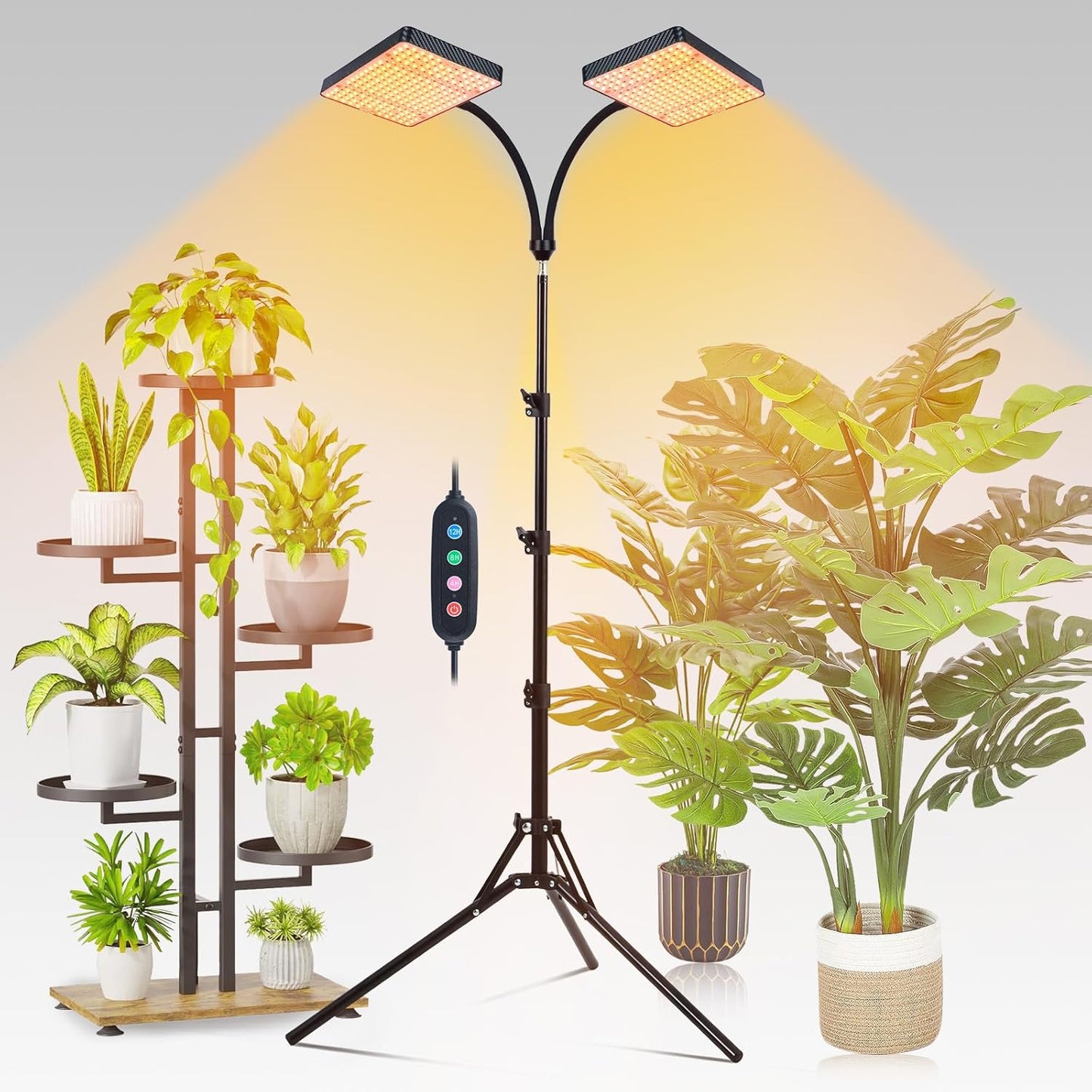 2-Head Grow Light with Stand 50W for Indoor Plants and More